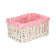 Large White Wash Willow Storage Basket with Pink Spotty Lining - REGN