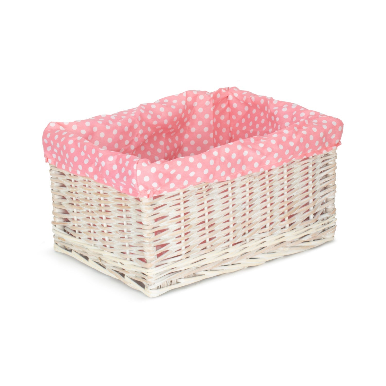 Large White Wash Willow Storage Basket with Pink Spotty Lining - REGN