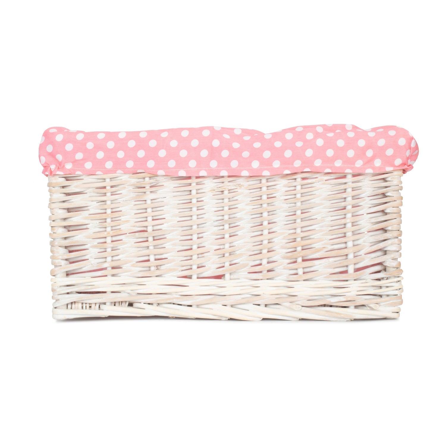 Large White Wash Willow Storage Basket with Pink Spotty Lining - REGN