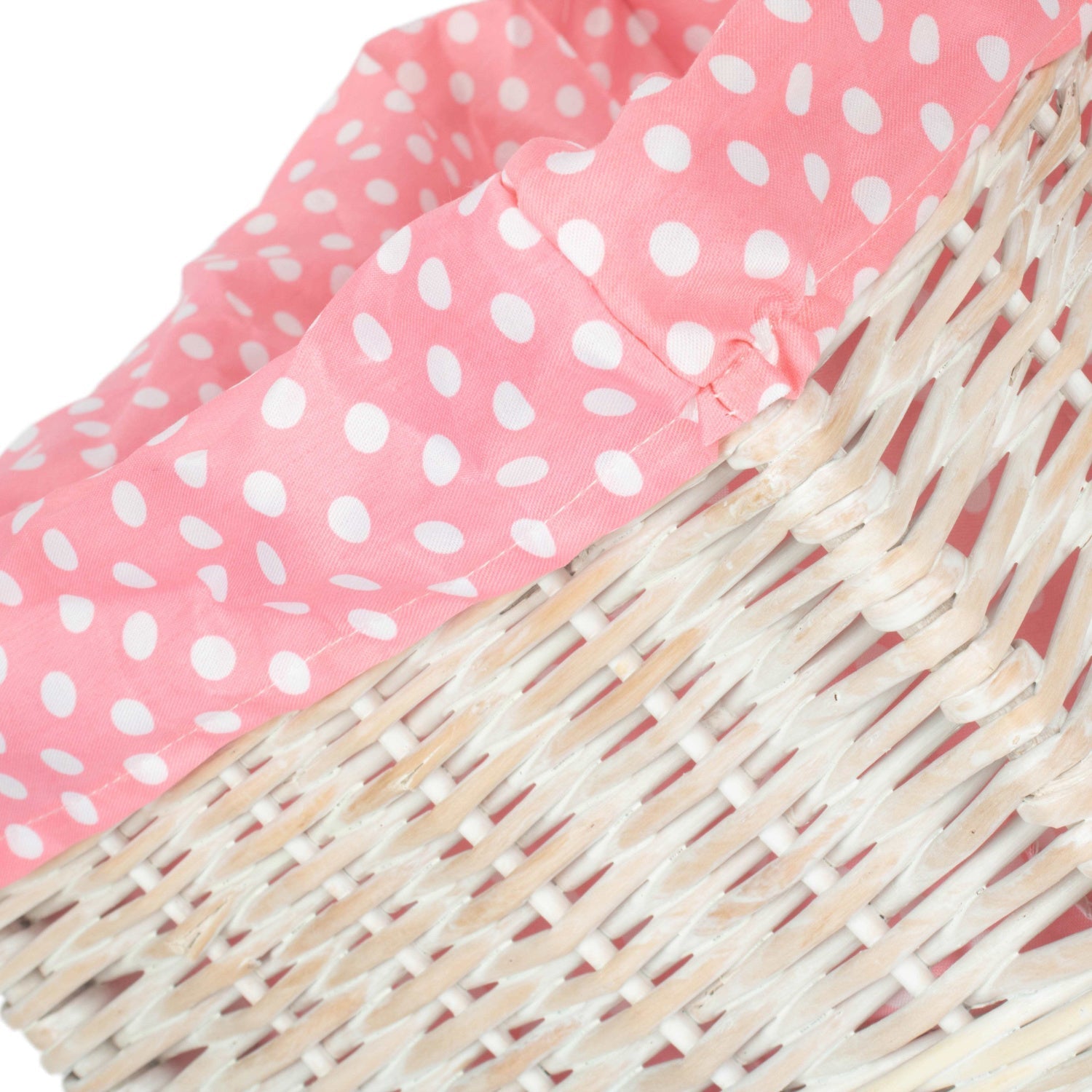 Large White Wash Willow Storage Basket with Pink Spotty Lining - REGN