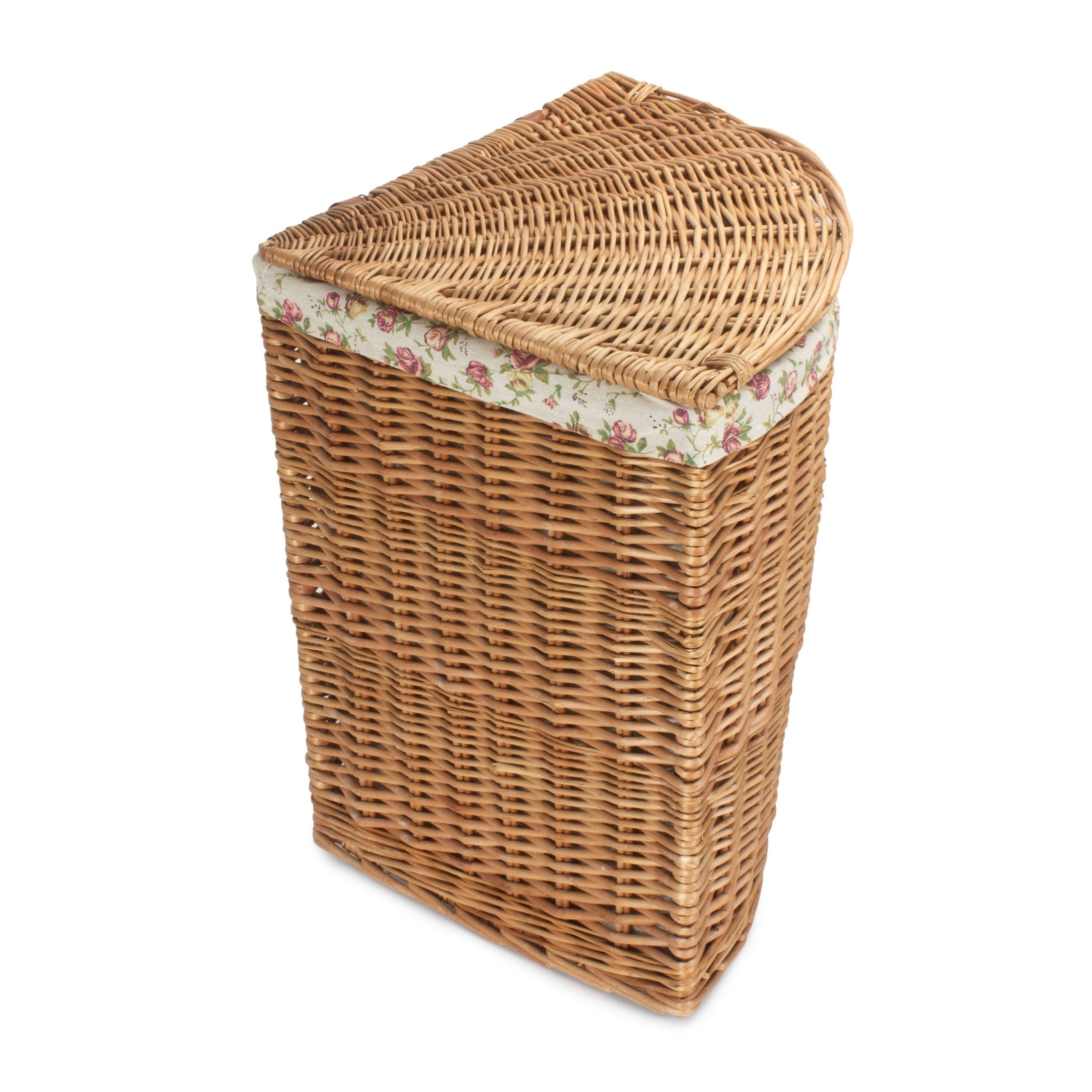 Light Steamed Willow Corner Linen Basket with Garden Rose Lining - Large - REGN