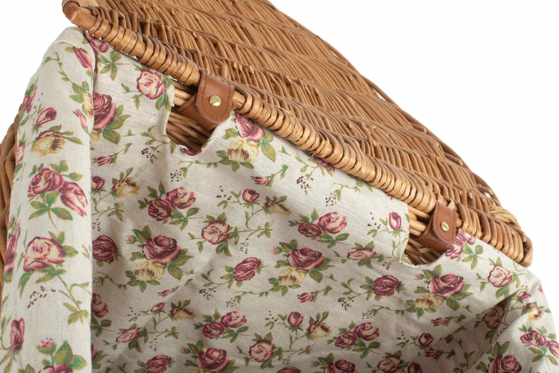 Light Steamed Willow Corner Linen Basket with Garden Rose Lining - Large - REGN