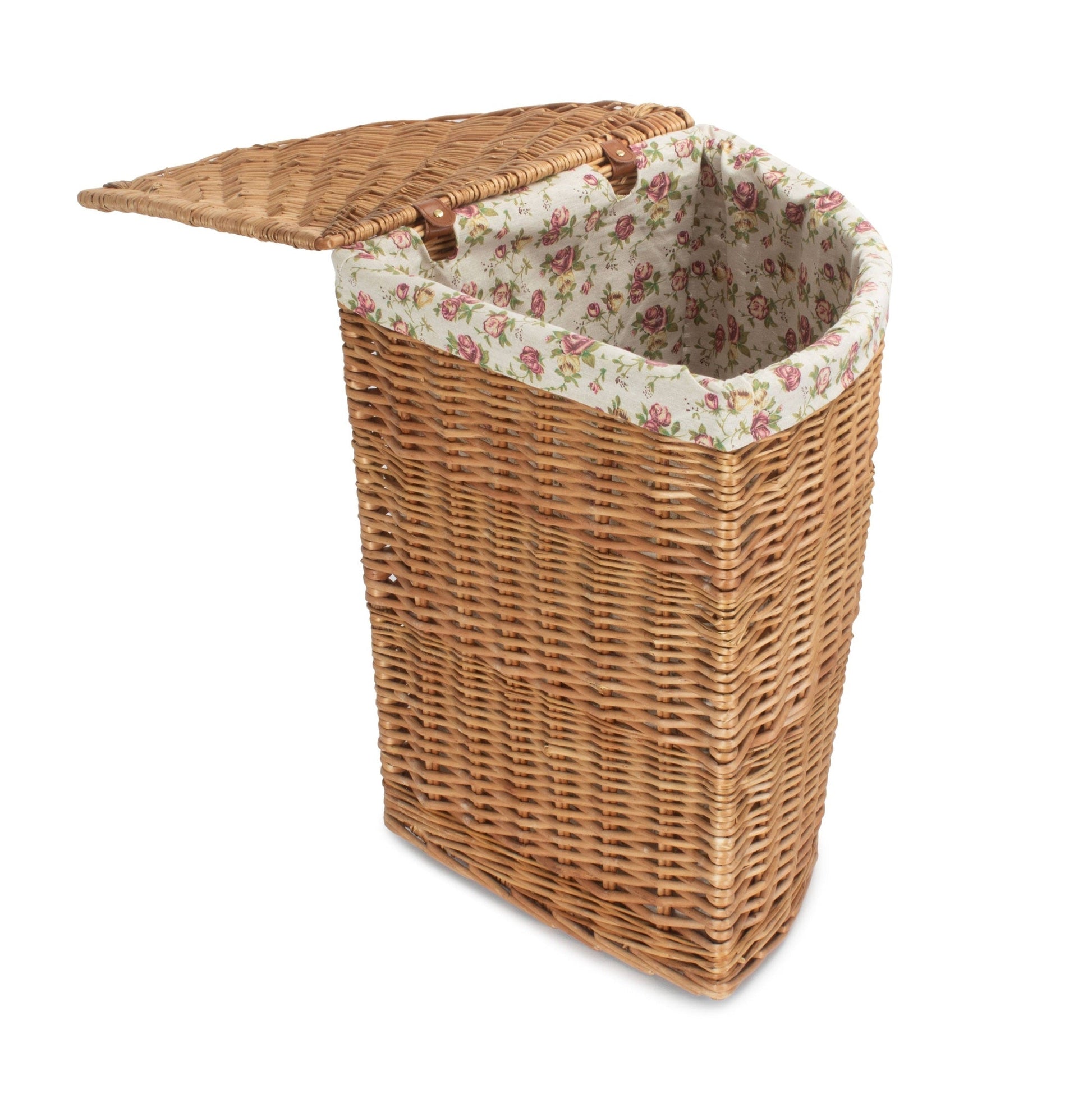 Light Steamed Willow Corner Linen Basket with Garden Rose Lining - Large - REGN
