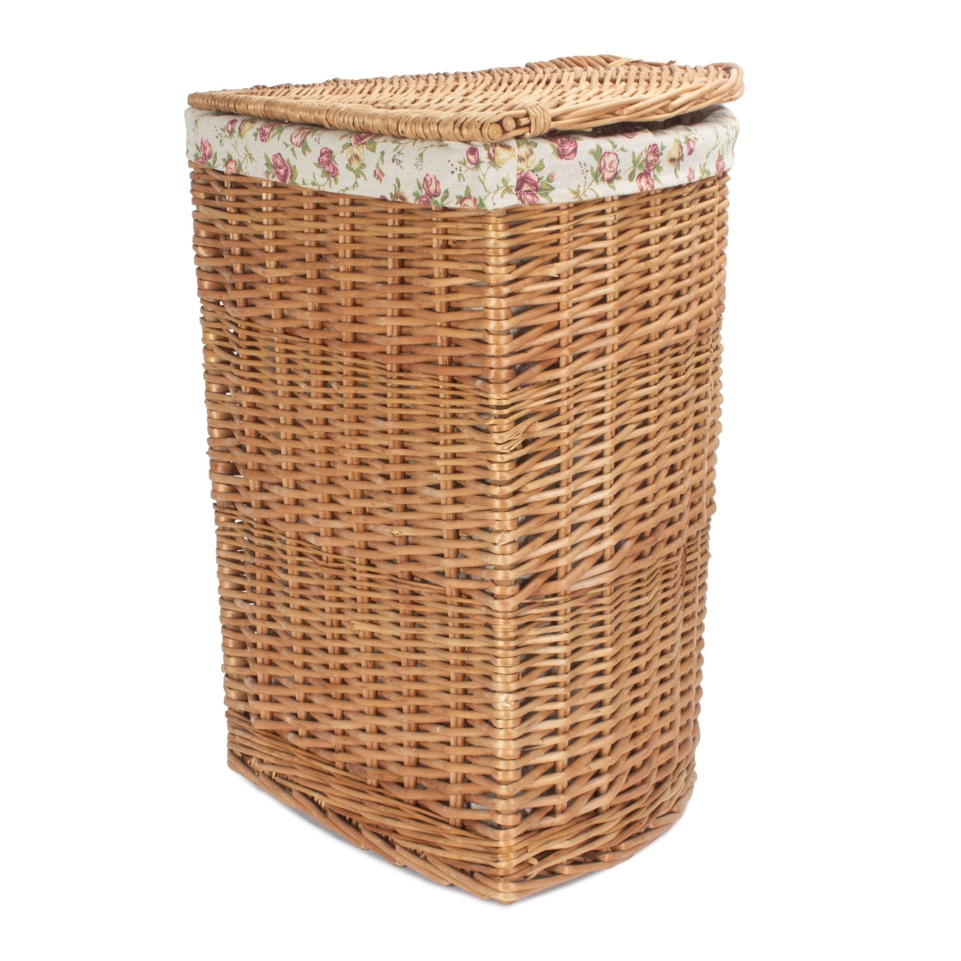 Light Steamed Willow Corner Linen Basket with Garden Rose Lining - Large - REGN