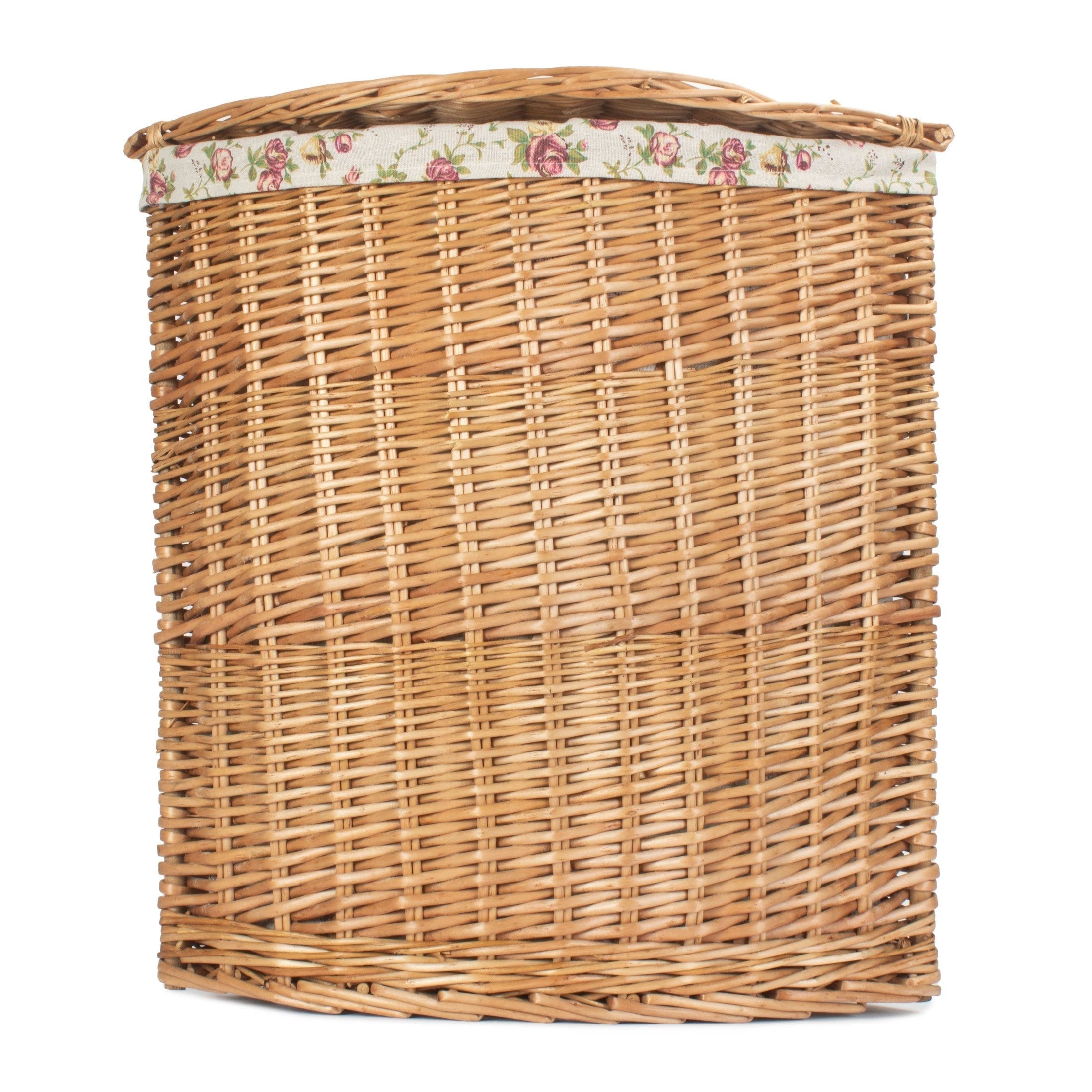 Light Steamed Willow Corner Linen Basket with Garden Rose Lining - Large - REGN