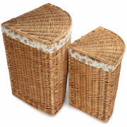 Light Steamed Willow Corner Linen Basket with Garden Rose Lining Set 2 - REGN