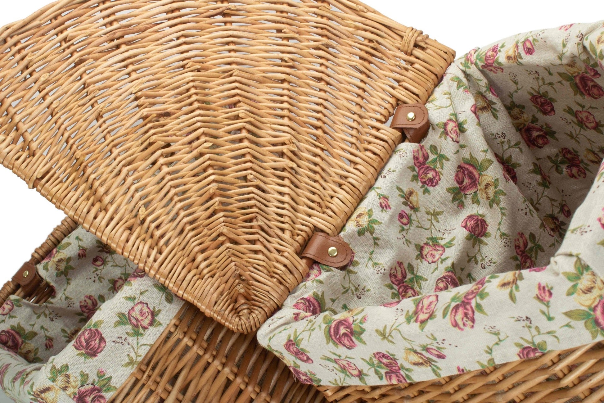 Light Steamed Willow Corner Linen Basket with Garden Rose Lining Set 2 - REGN