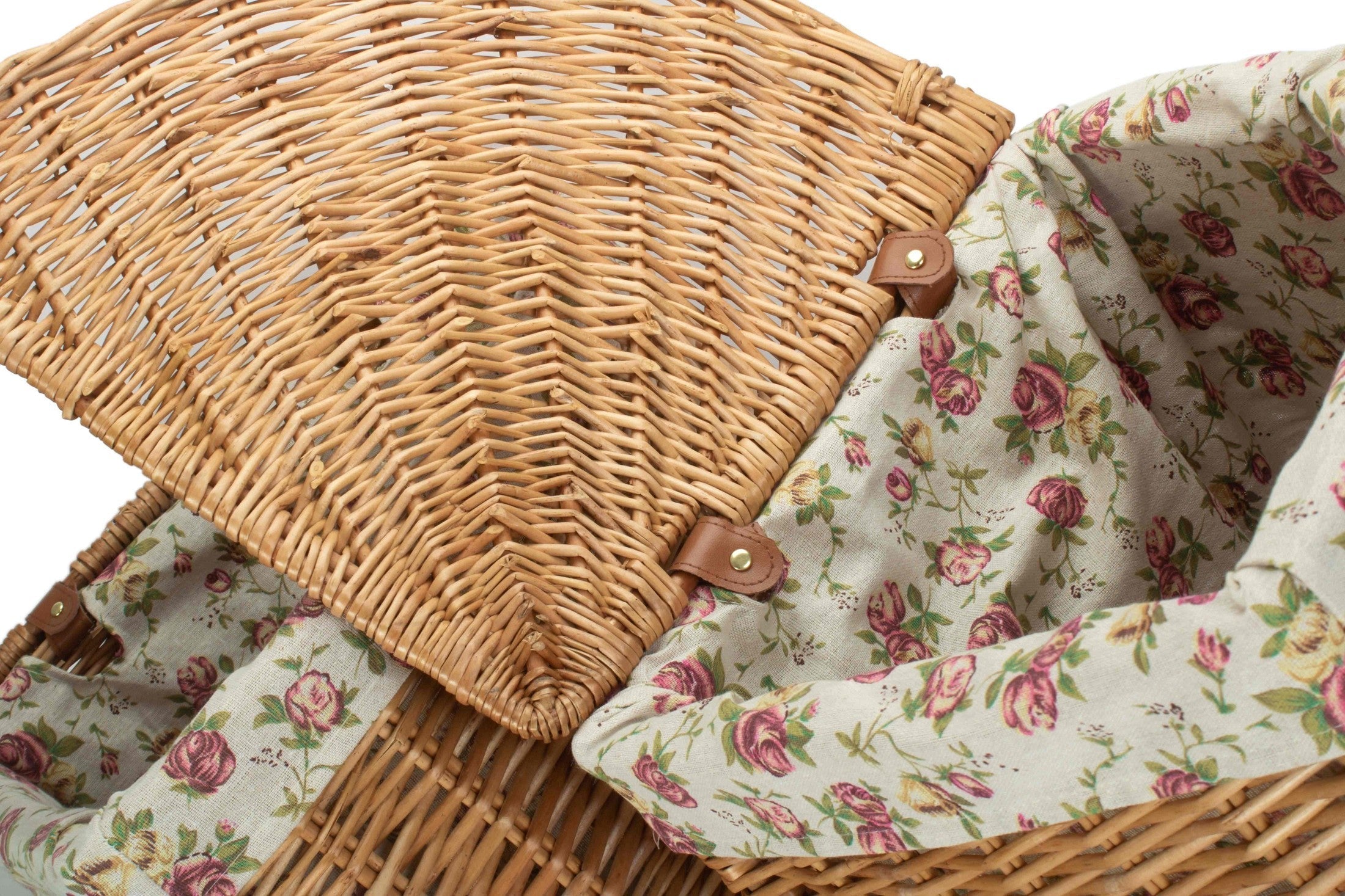 Light Steamed Willow Corner Linen Basket with Garden Rose Lining Set 2 - REGN