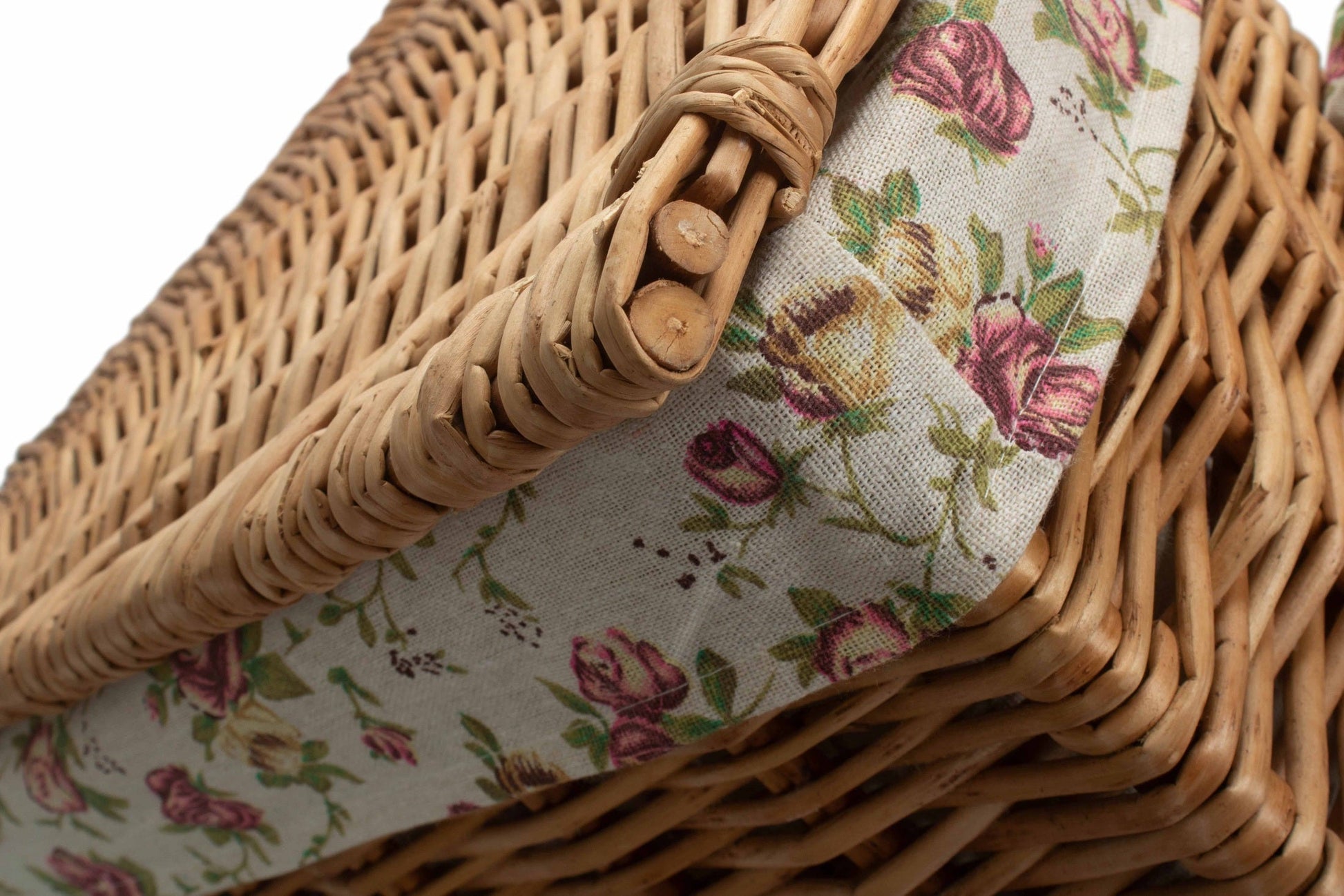 Light Steamed Willow Corner Linen Basket with Garden Rose Lining Set 2 - REGN