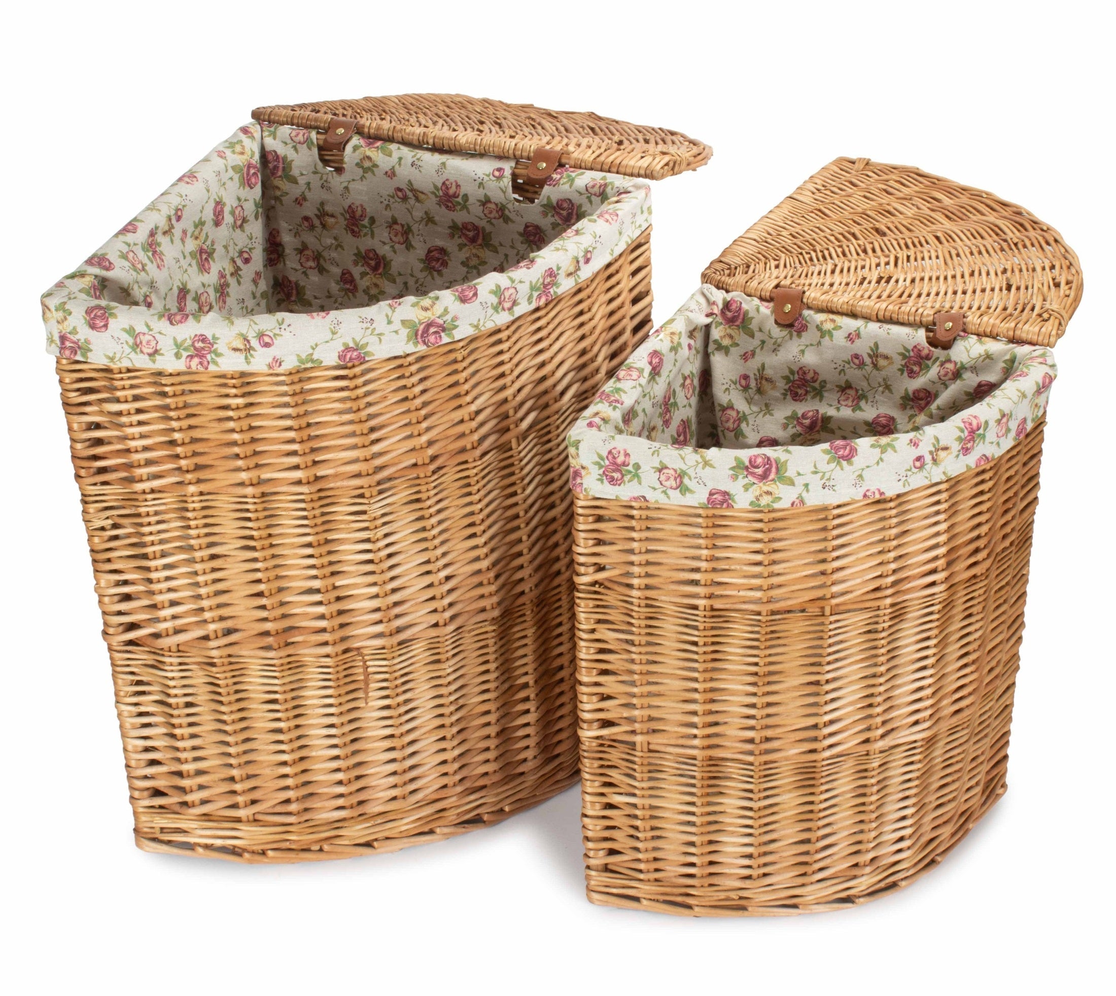 Light Steamed Willow Corner Linen Basket with Garden Rose Lining Set 2 - REGN