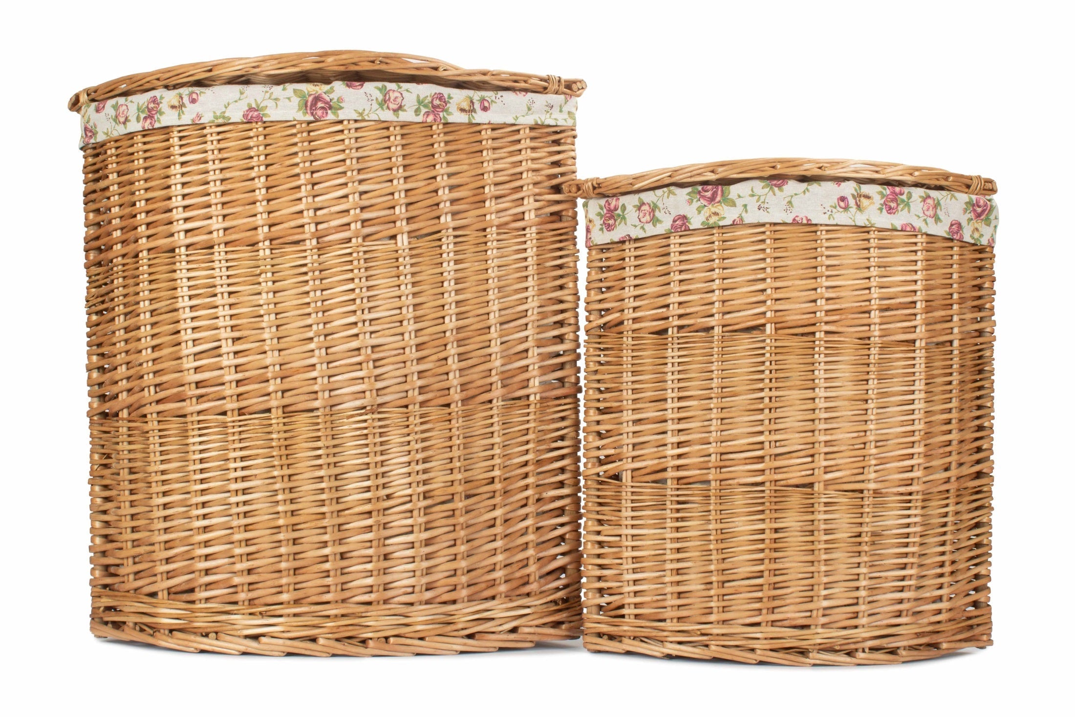Light Steamed Willow Corner Linen Basket with Garden Rose Lining Set 2 - REGN