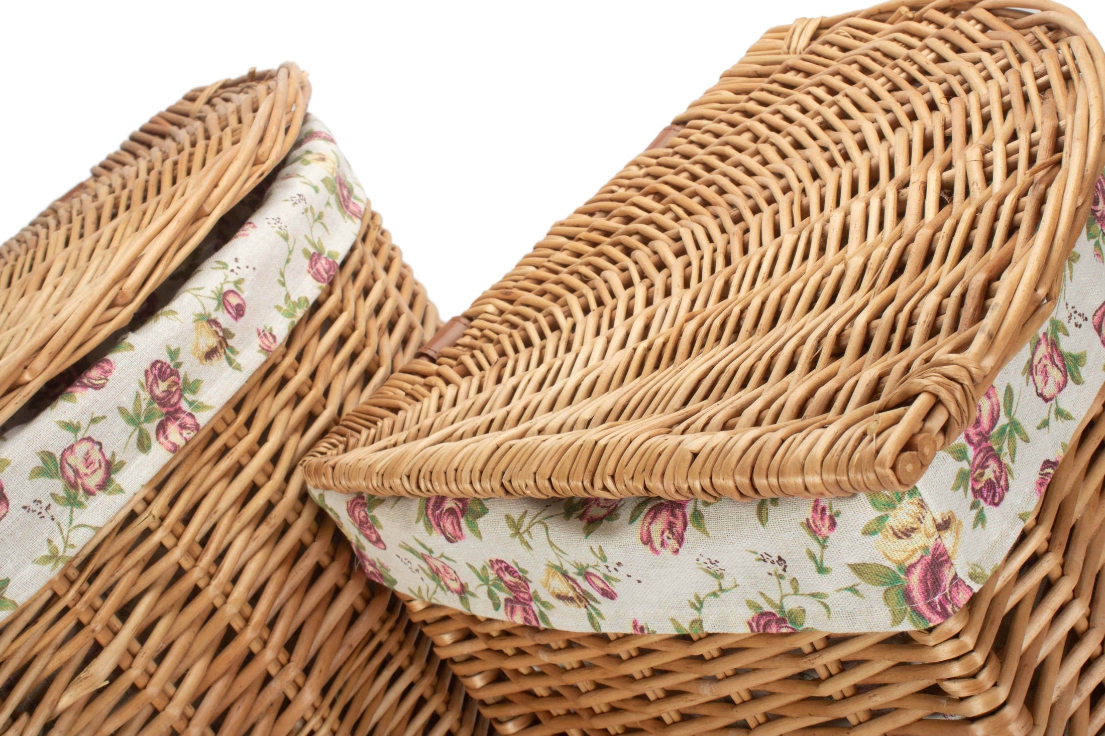 Light Steamed Willow Corner Linen Basket with Garden Rose Lining Set 2 - REGN