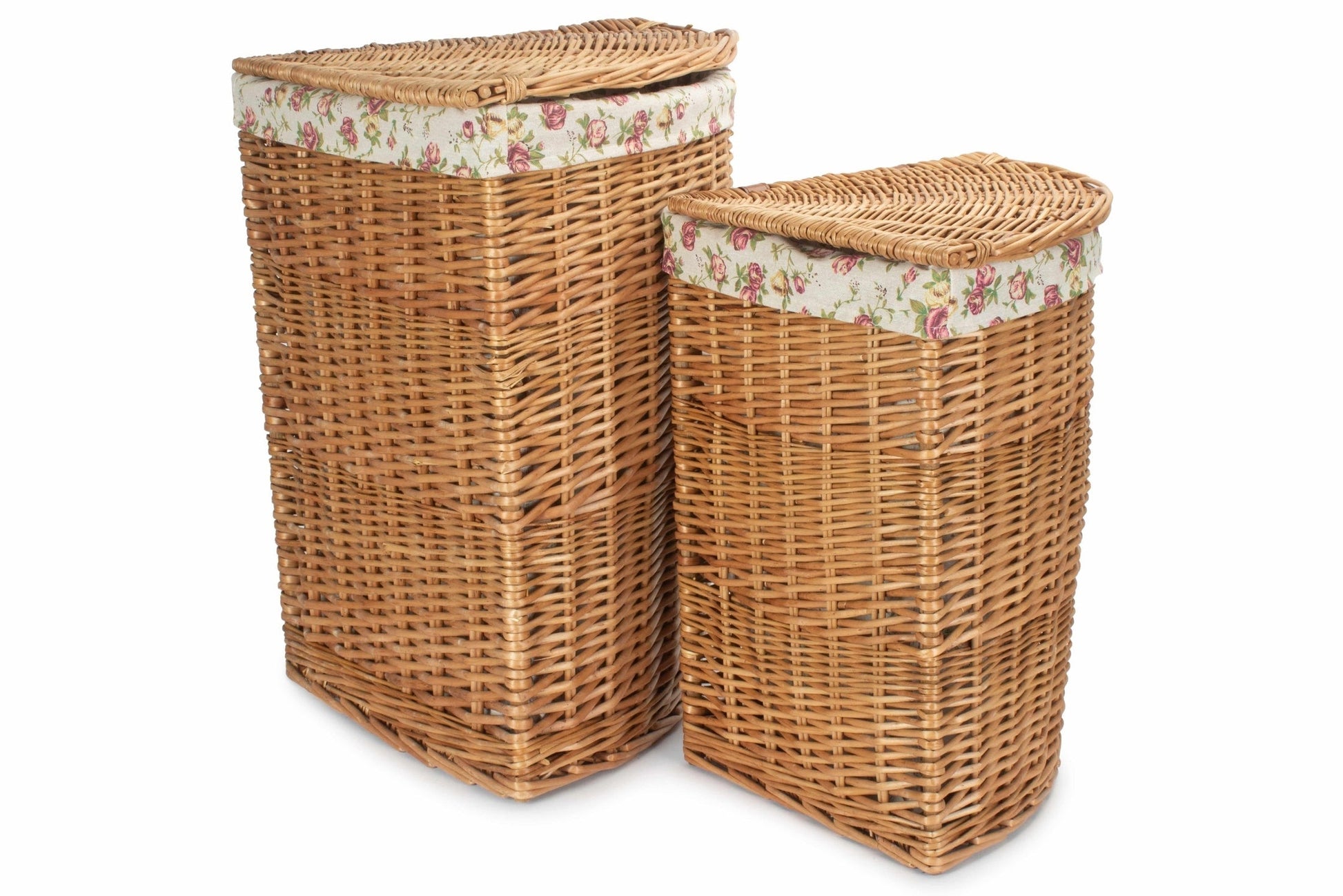 Light Steamed Willow Corner Linen Basket with Garden Rose Lining Set 2 - REGN
