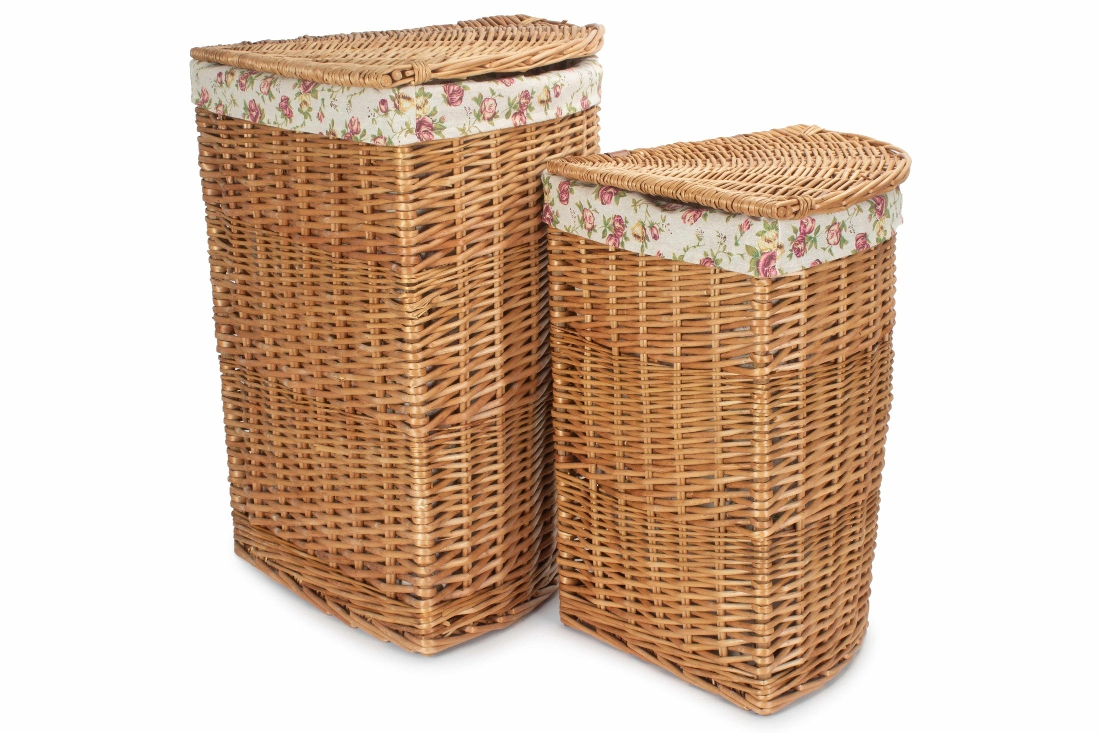 Light Steamed Willow Corner Linen Basket with Garden Rose Lining Set 2 - REGN