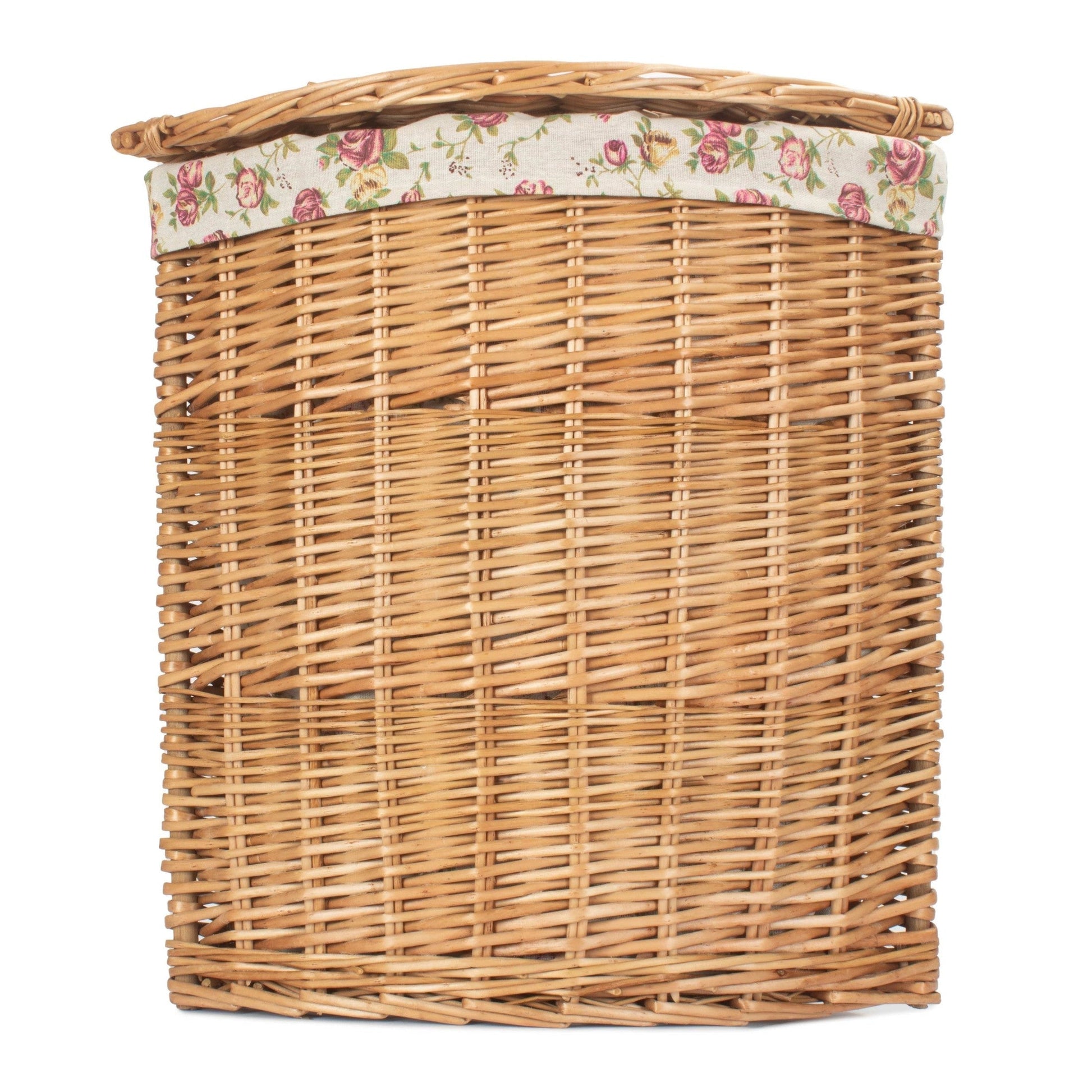 Light Steamed Willow Corner Linen Basket with Garden Rose Lining - Small - REGN