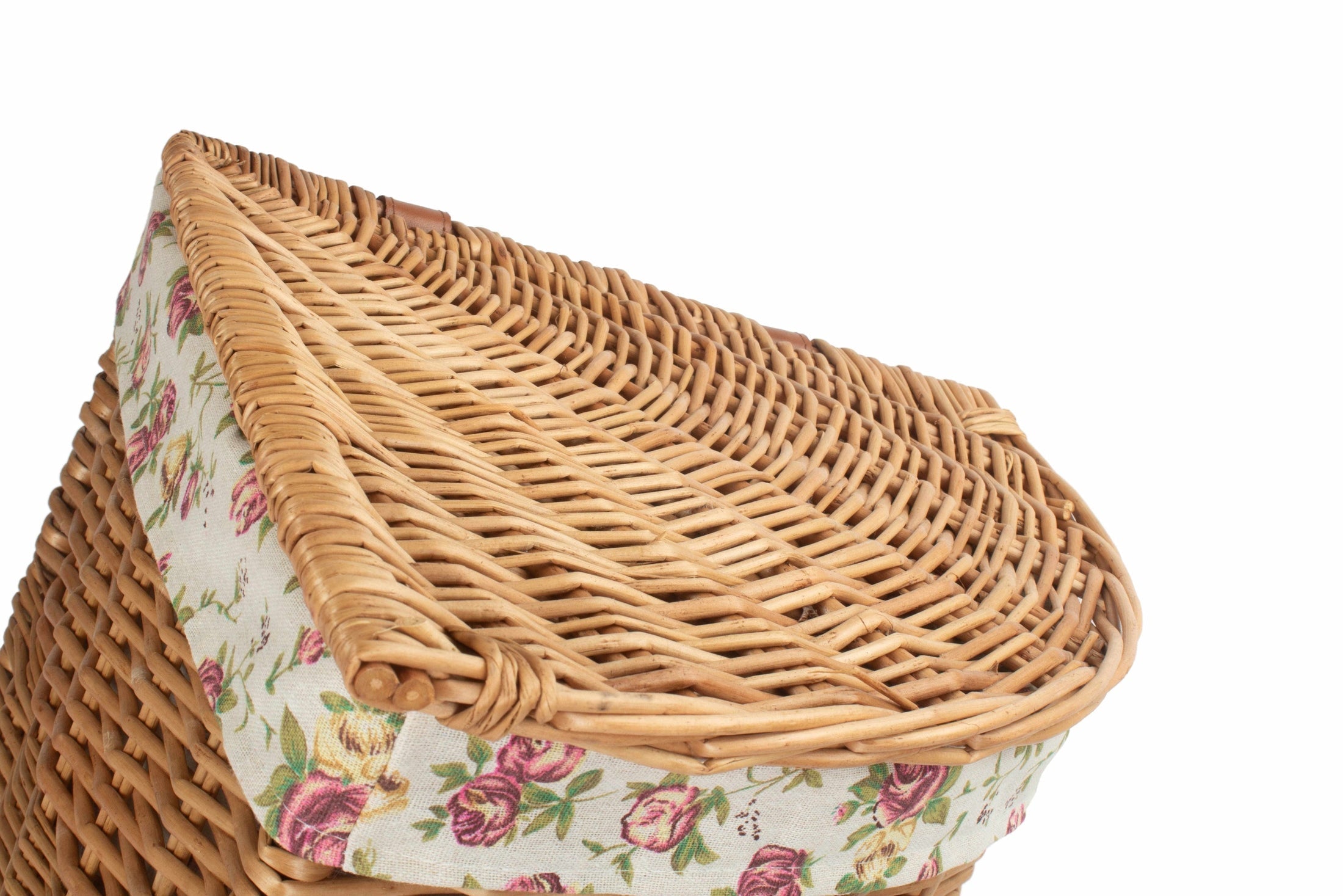 Light Steamed Willow Corner Linen Basket with Garden Rose Lining - Small - REGN