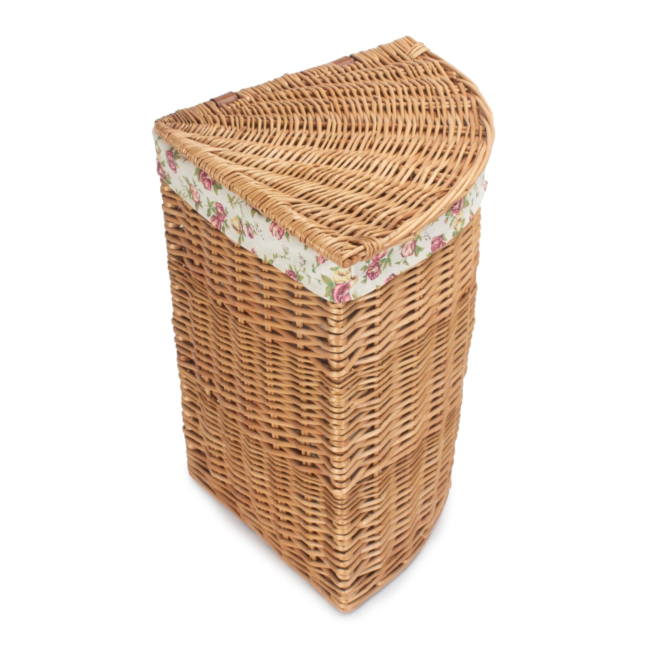 Light Steamed Willow Corner Linen Basket with Garden Rose Lining - Small - REGN