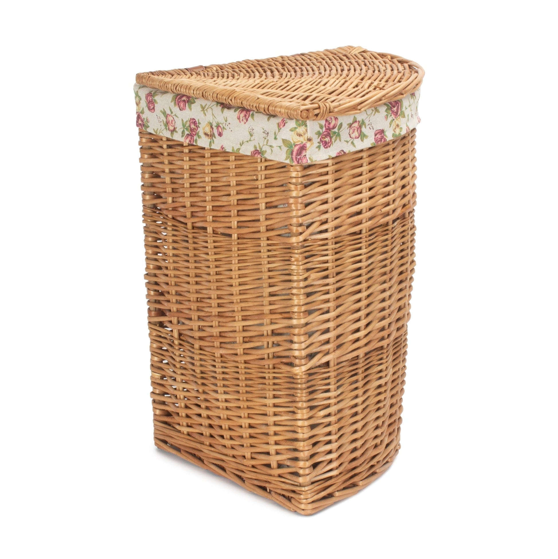 Light Steamed Willow Corner Linen Basket with Garden Rose Lining - Small - REGN