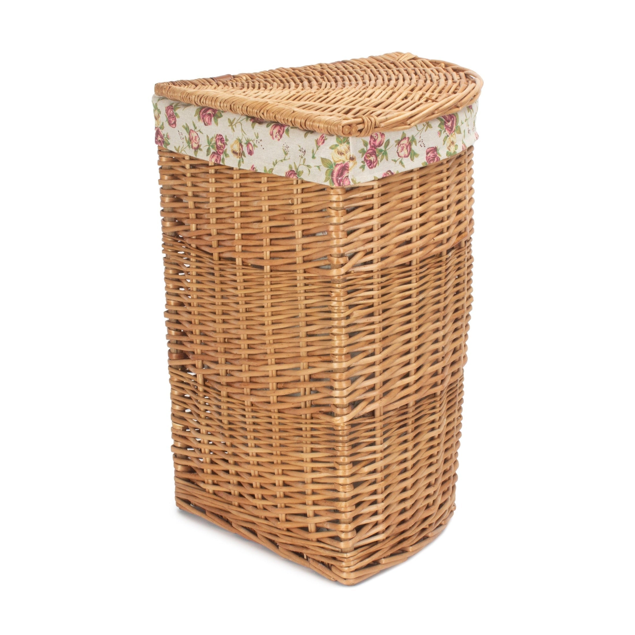 Light Steamed Willow Corner Linen Basket with Garden Rose Lining - Small - REGN