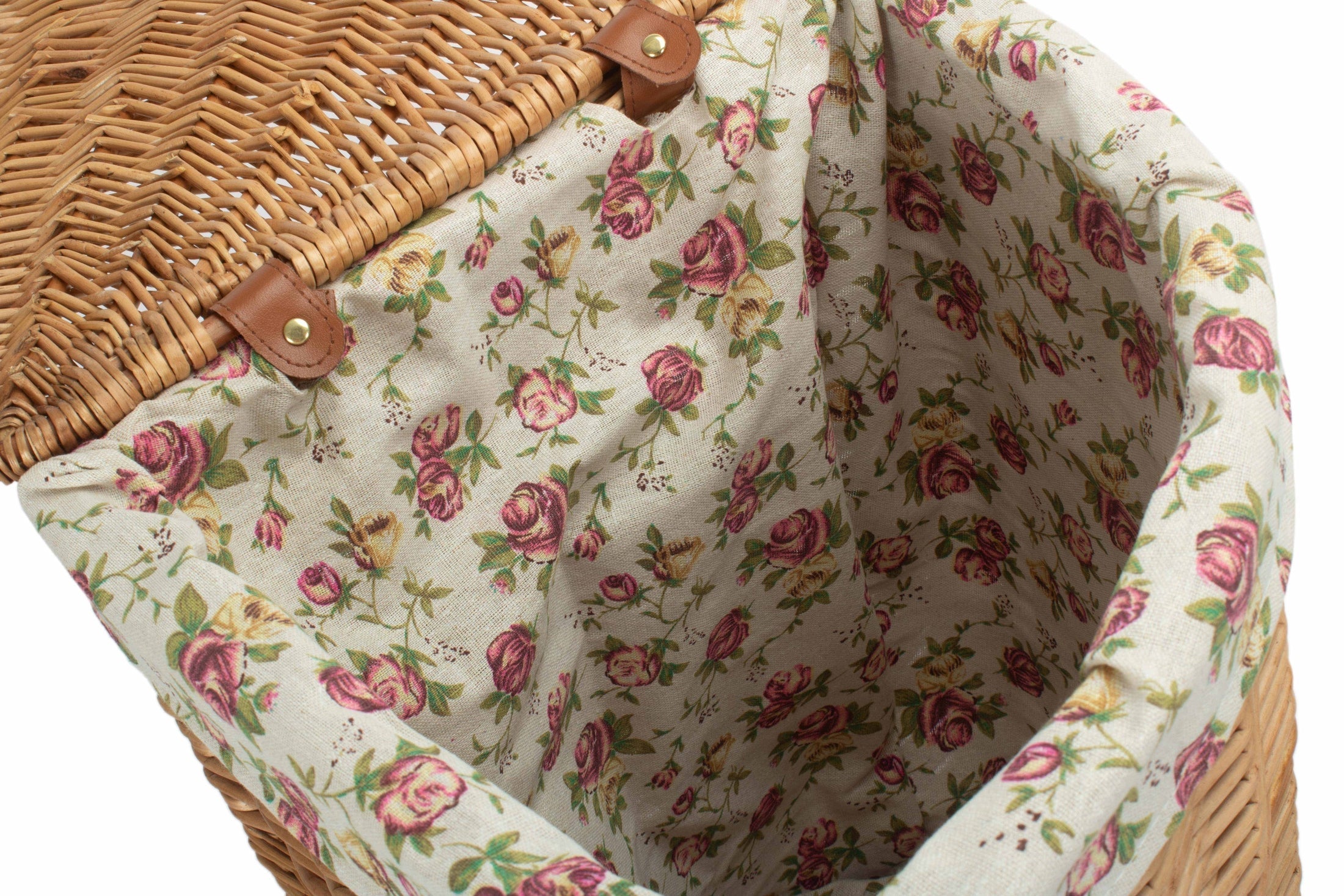 Light Steamed Willow Corner Linen Basket with Garden Rose Lining - Small - REGN