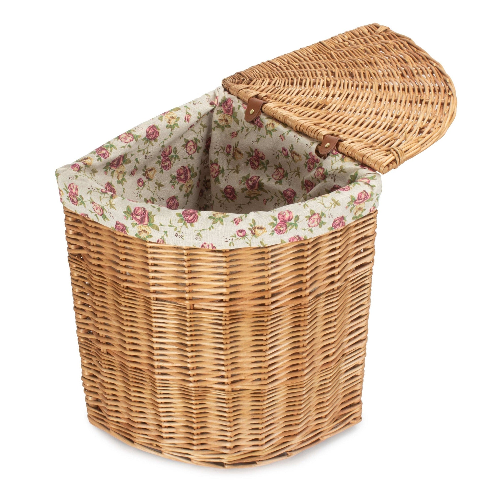 Light Steamed Willow Corner Linen Basket with Garden Rose Lining - Small - REGN