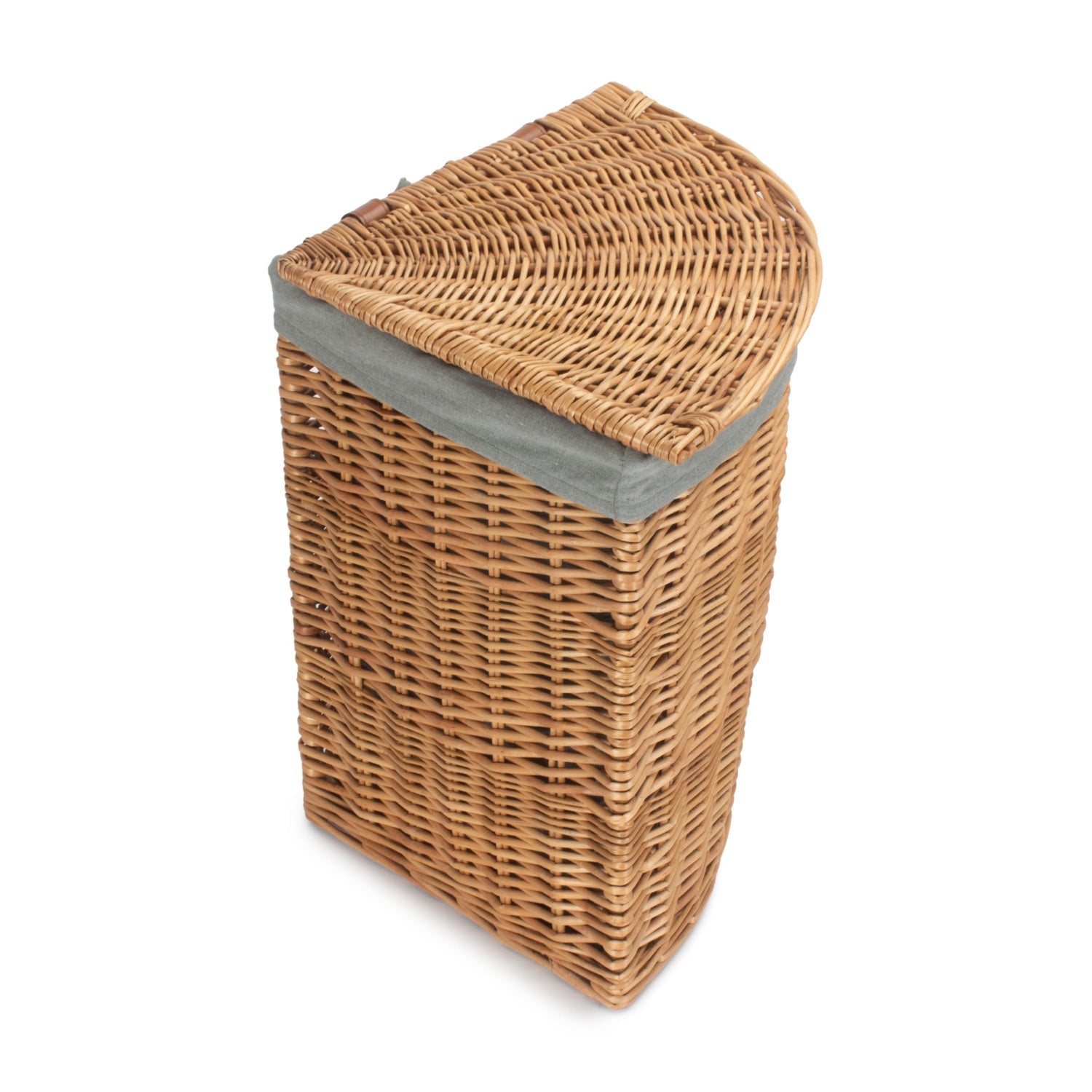 Light Steamed Willow Corner Linen Basket with Grey Sage Lining - Small - REGN