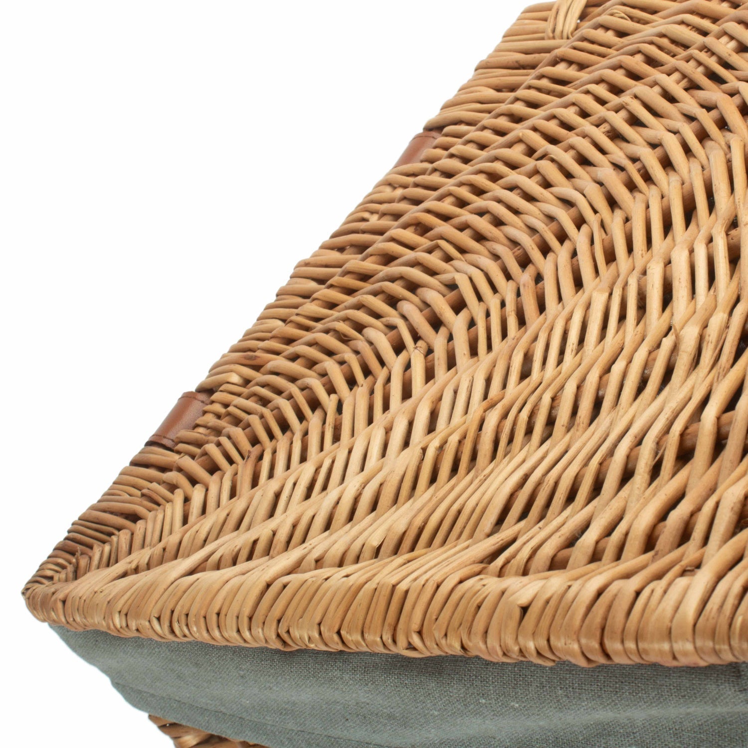 Light Steamed Willow Corner Linen Basket with Grey Sage Lining - Small - REGN