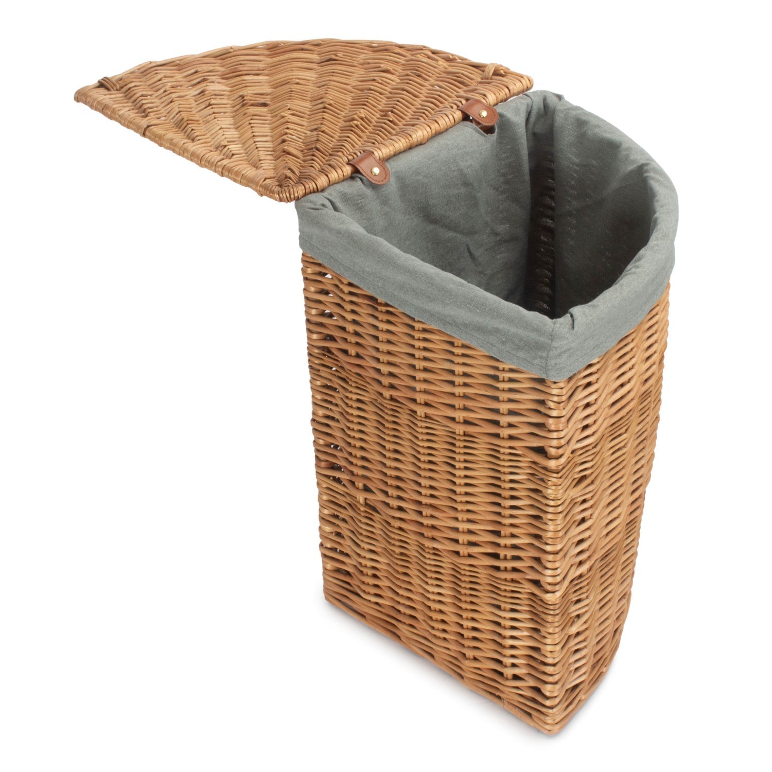 Light Steamed Willow Corner Linen Basket with Grey Sage Lining - Small - REGN