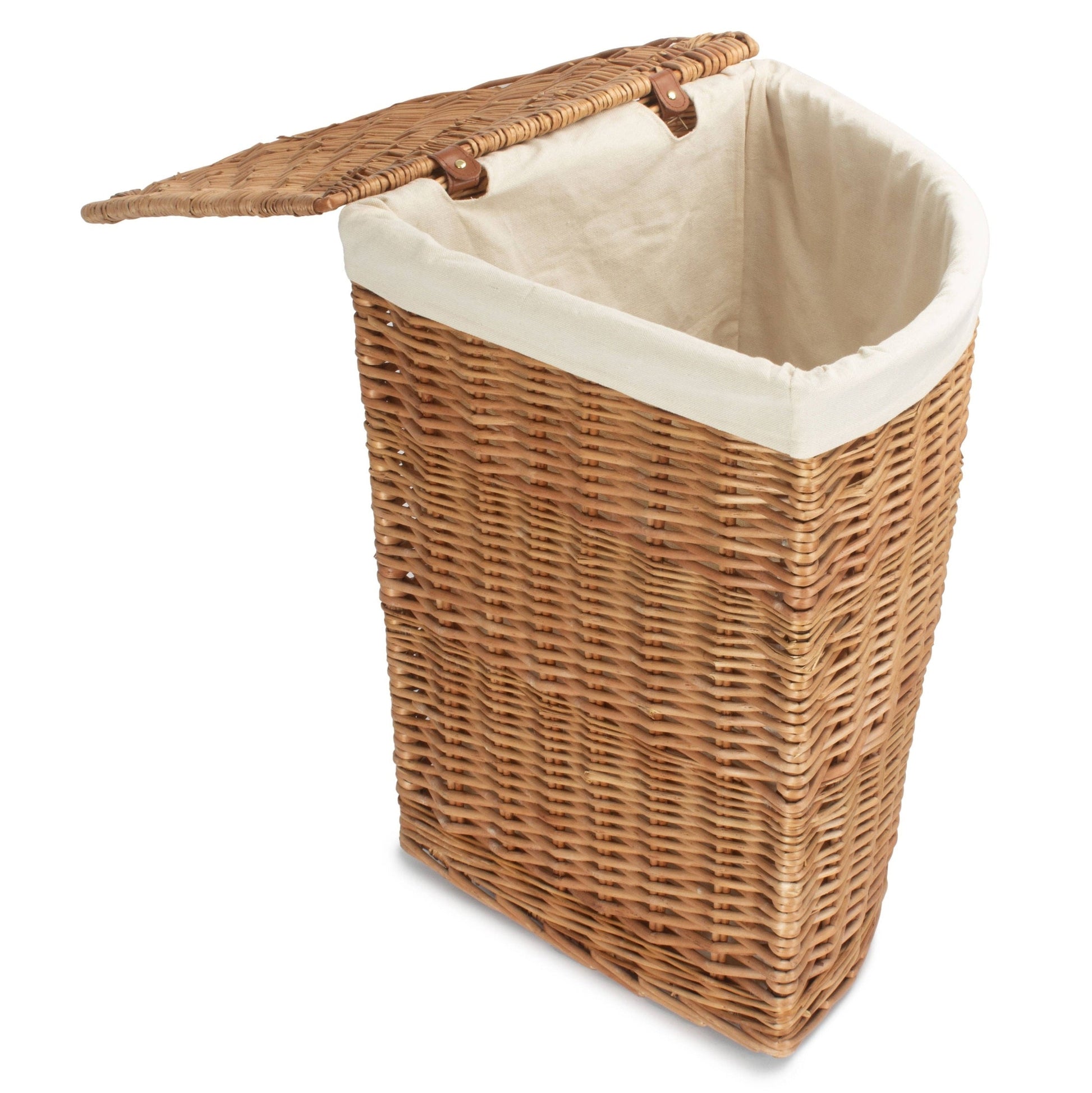 Light Steamed Willow Corner Linen Basket with White Lining - Large - REGN