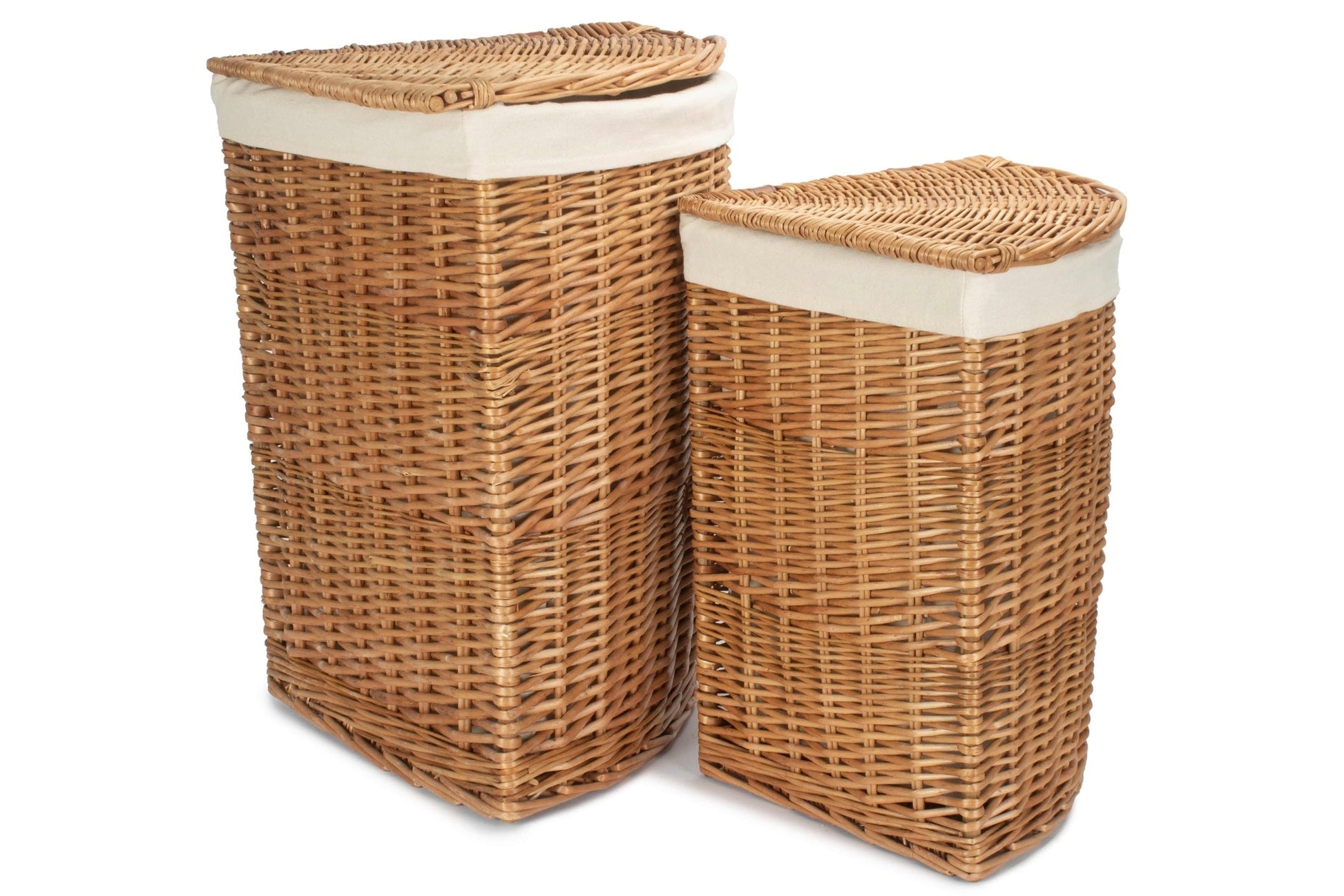 Light Steamed Willow Corner Linen Basket with White Lining Set 2 - REGN