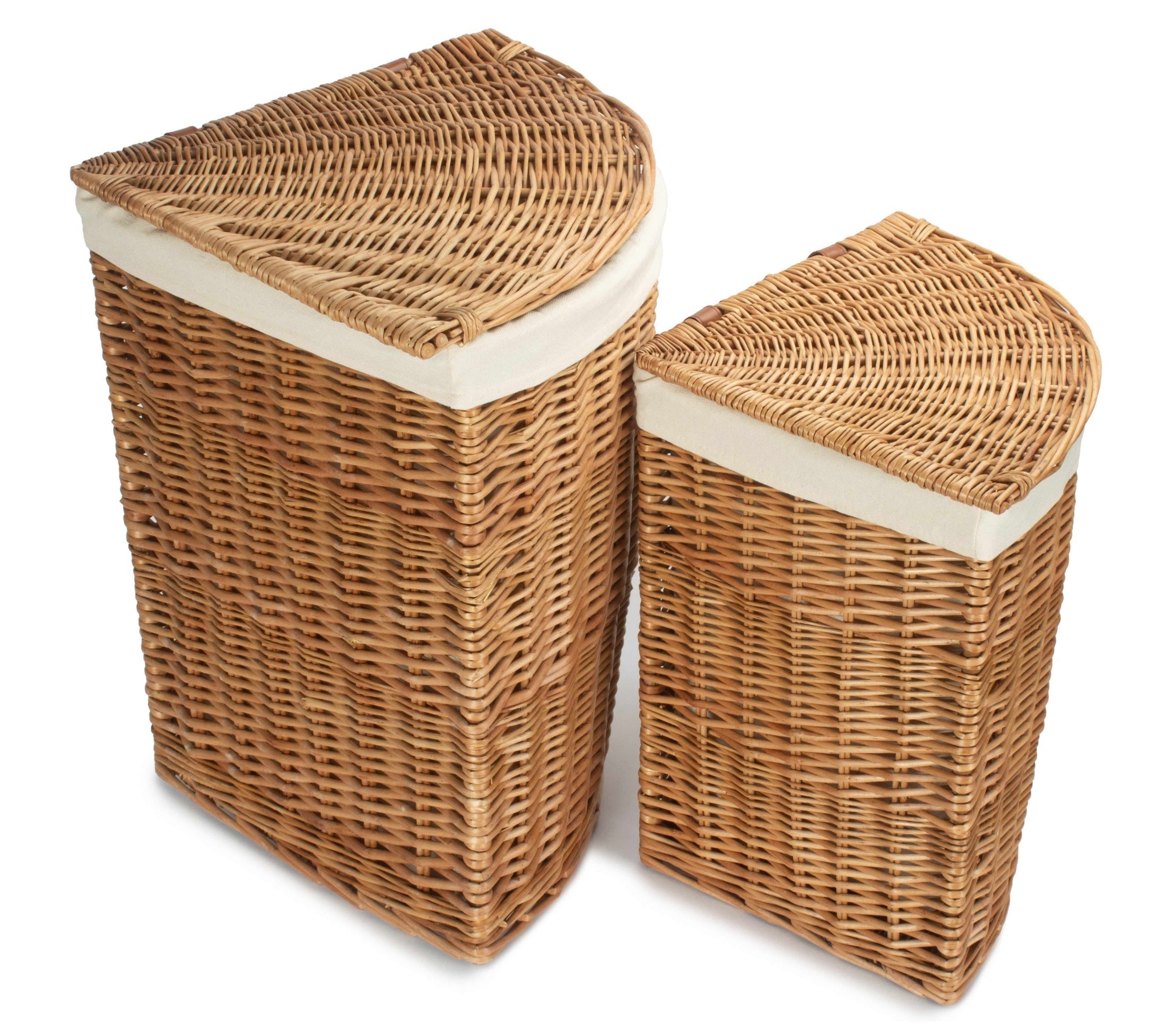 Light Steamed Willow Corner Linen Basket with White Lining Set 2 - REGN
