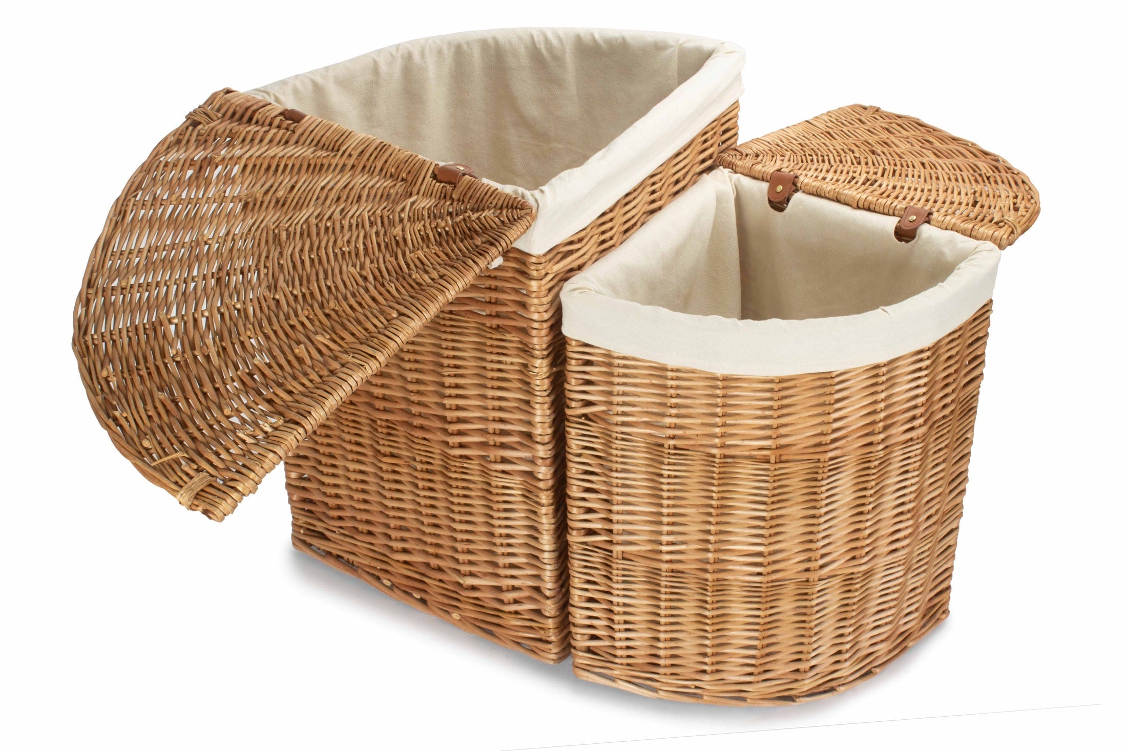 Light Steamed Willow Corner Linen Basket with White Lining Set 2 - REGN