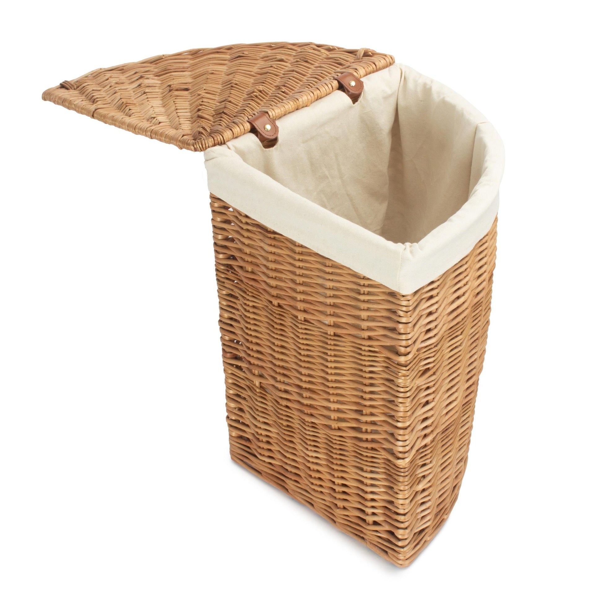 Light Steamed Willow Corner Linen Basket with White Lining - Small - REGN