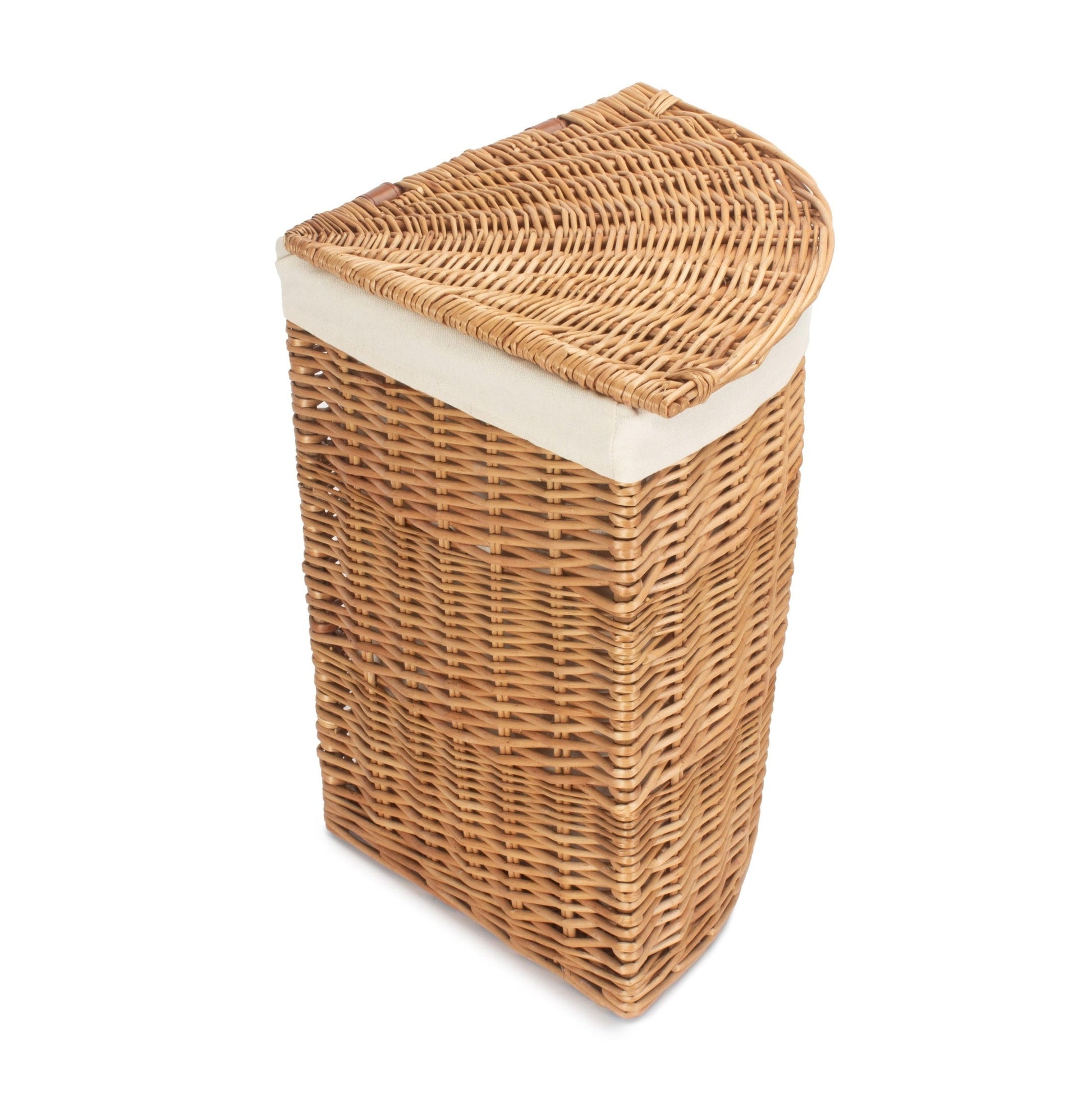 Light Steamed Willow Corner Linen Basket with White Lining - Small - REGN