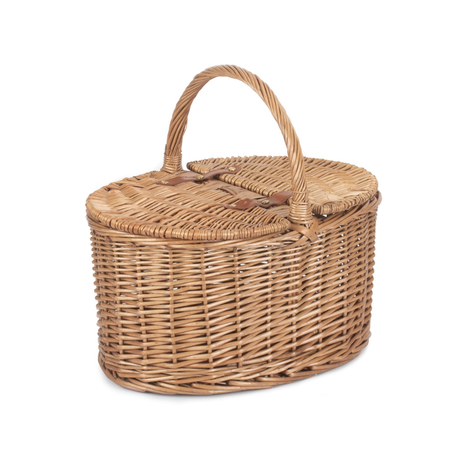 Light Steamed Willow Oval Lidded Picnic Hamper Basket - REGN