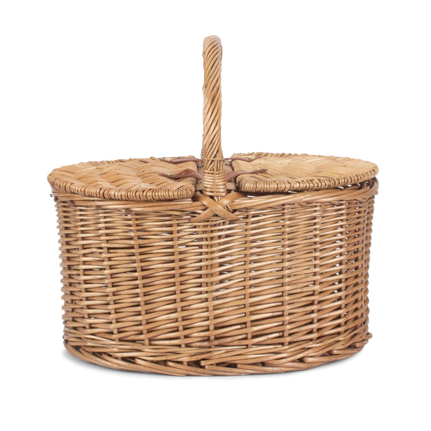 Light Steamed Willow Oval Lidded Picnic Hamper Basket - REGN