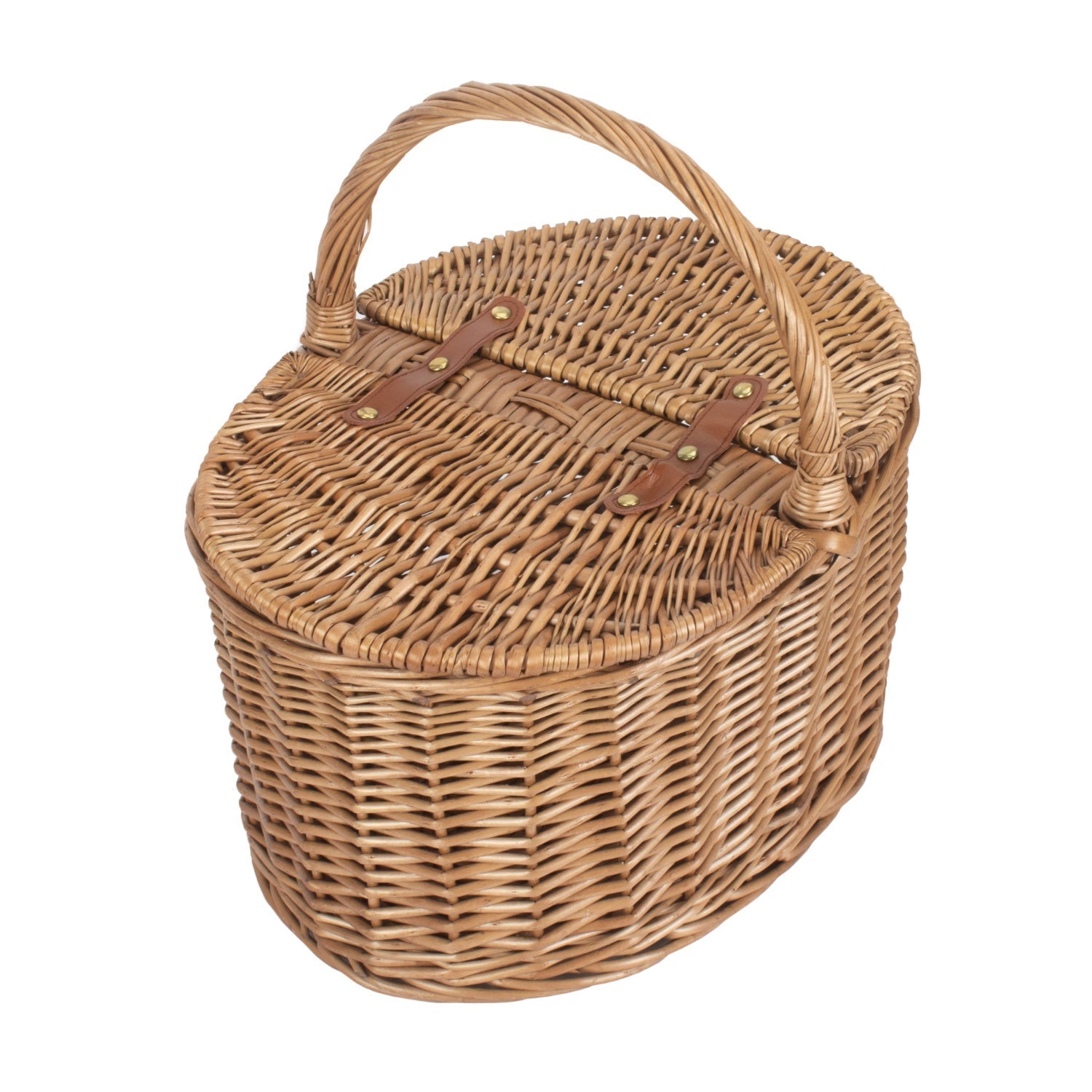 Light Steamed Willow Oval Lidded Picnic Hamper Basket - REGN