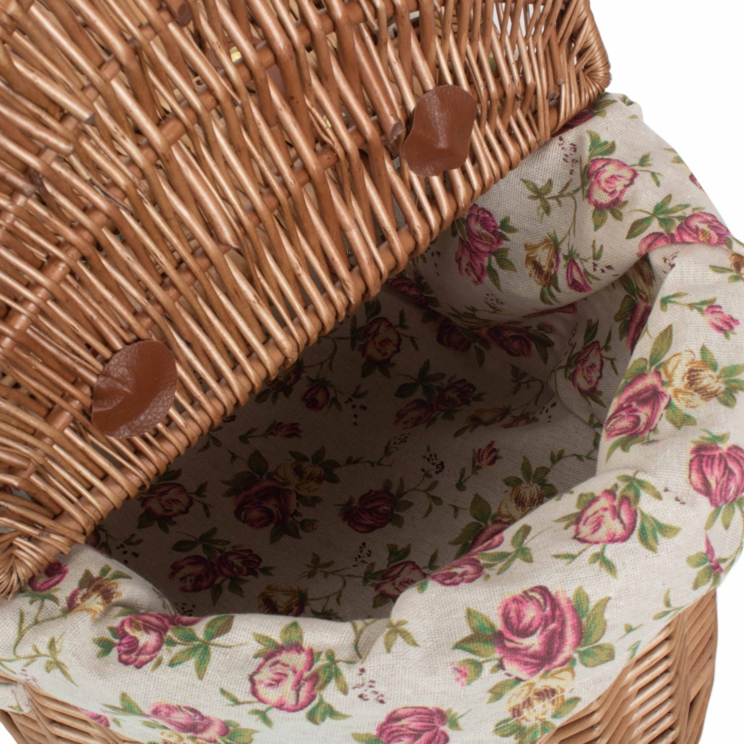 Light Steamed Willow Oval Lidded Picnic Hamper Basket with Garden Rose Lining - REGN
