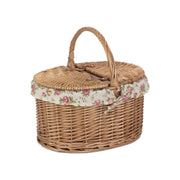 Light Steamed Willow Oval Lidded Picnic Hamper Basket with Garden Rose Lining - REGN