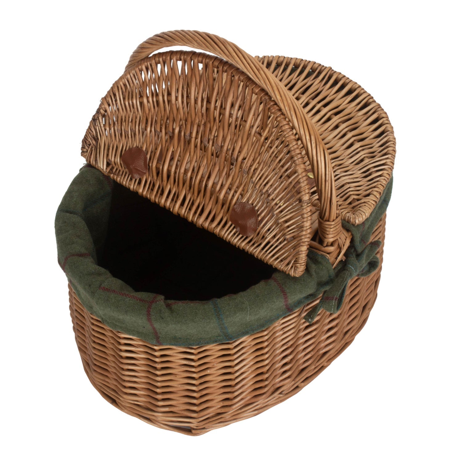 Light Steamed Willow Oval Lidded Picnic Hamper Basket with Green Tweed Lining - REGN