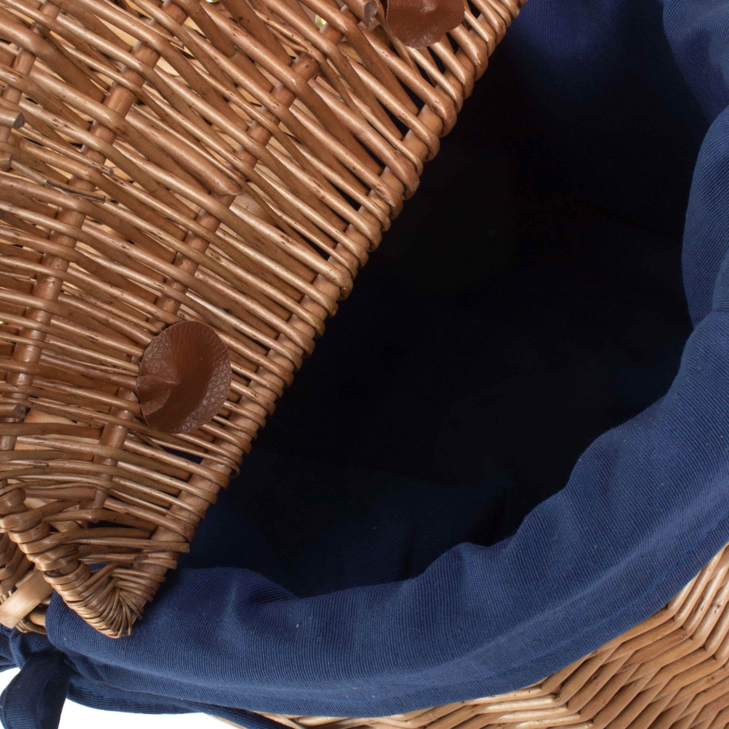 Light Steamed Willow Oval Lidded Picnic Hamper Basket with Navy Blue Lining - REGN