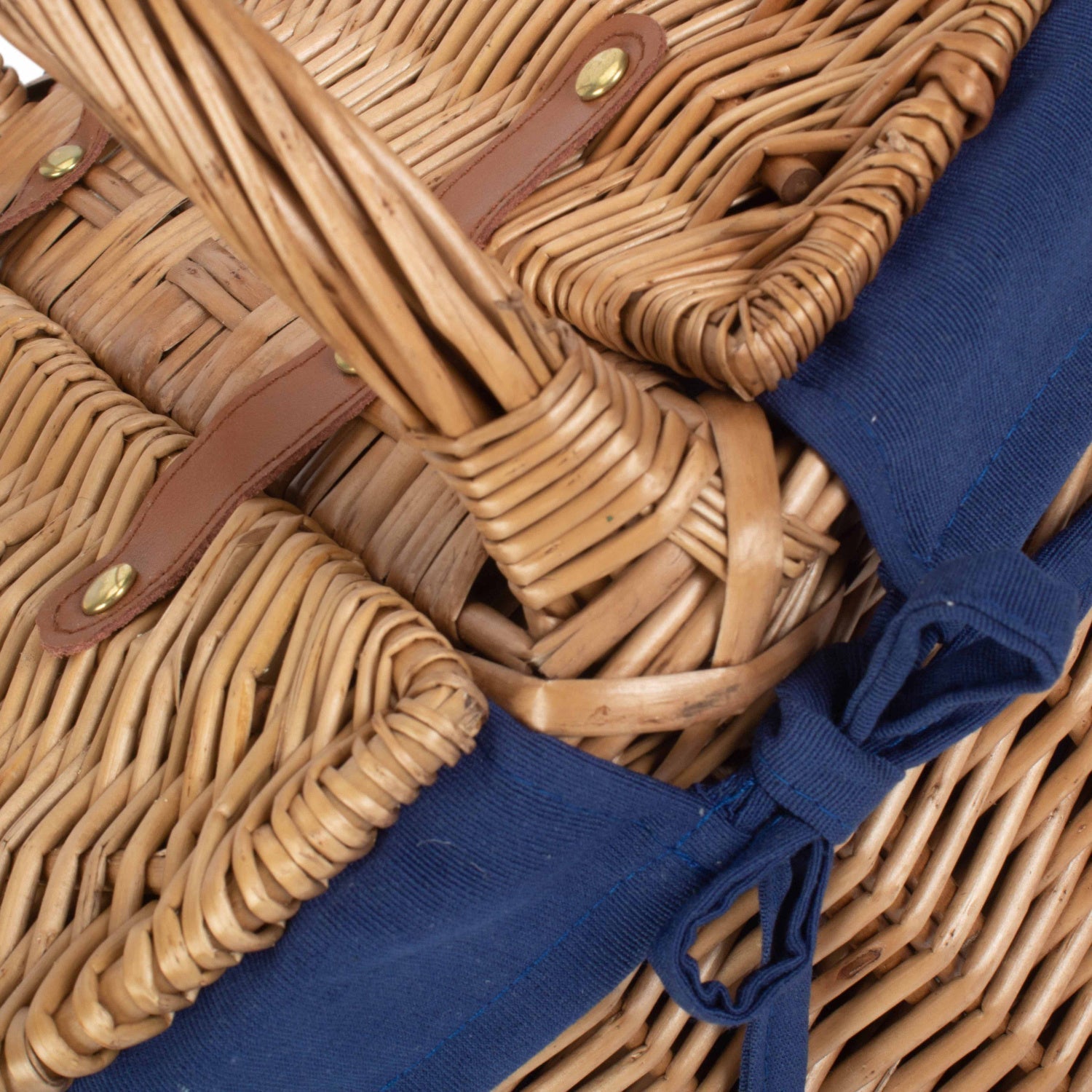 Light Steamed Willow Oval Lidded Picnic Hamper Basket with Navy Blue Lining - REGN