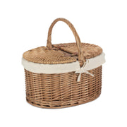 Light Steamed Willow Oval Lidded Picnic Hamper Basket with White Lining - REGN