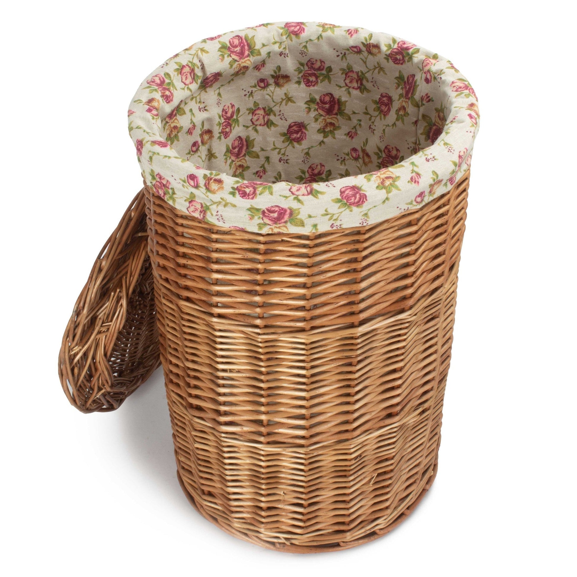 Light Steamed Willow Round Linen Basket with Garden Rose Lining - Small - REGN