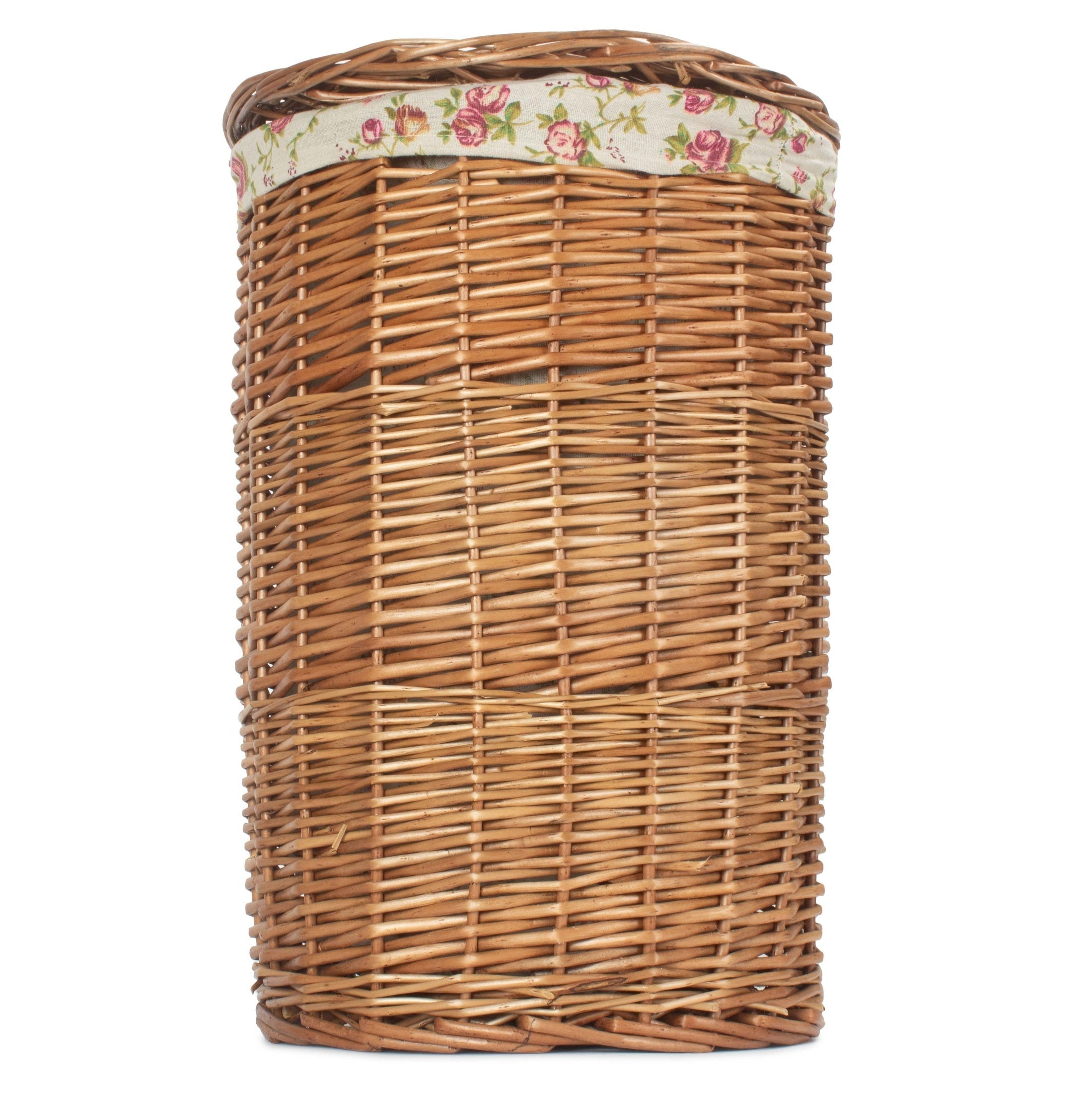 Light Steamed Willow Round Linen Basket with Garden Rose Lining - Small - REGN