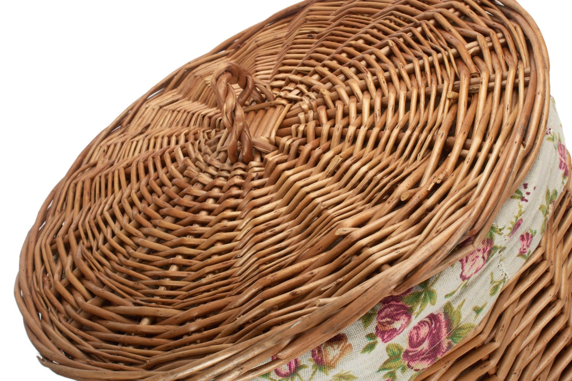 Light Steamed Willow Round Linen Basket with Garden Rose Lining - Small - REGN