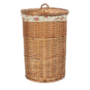 Light Steamed Willow Round Linen Basket with Garden Rose Lining - Small - REGN