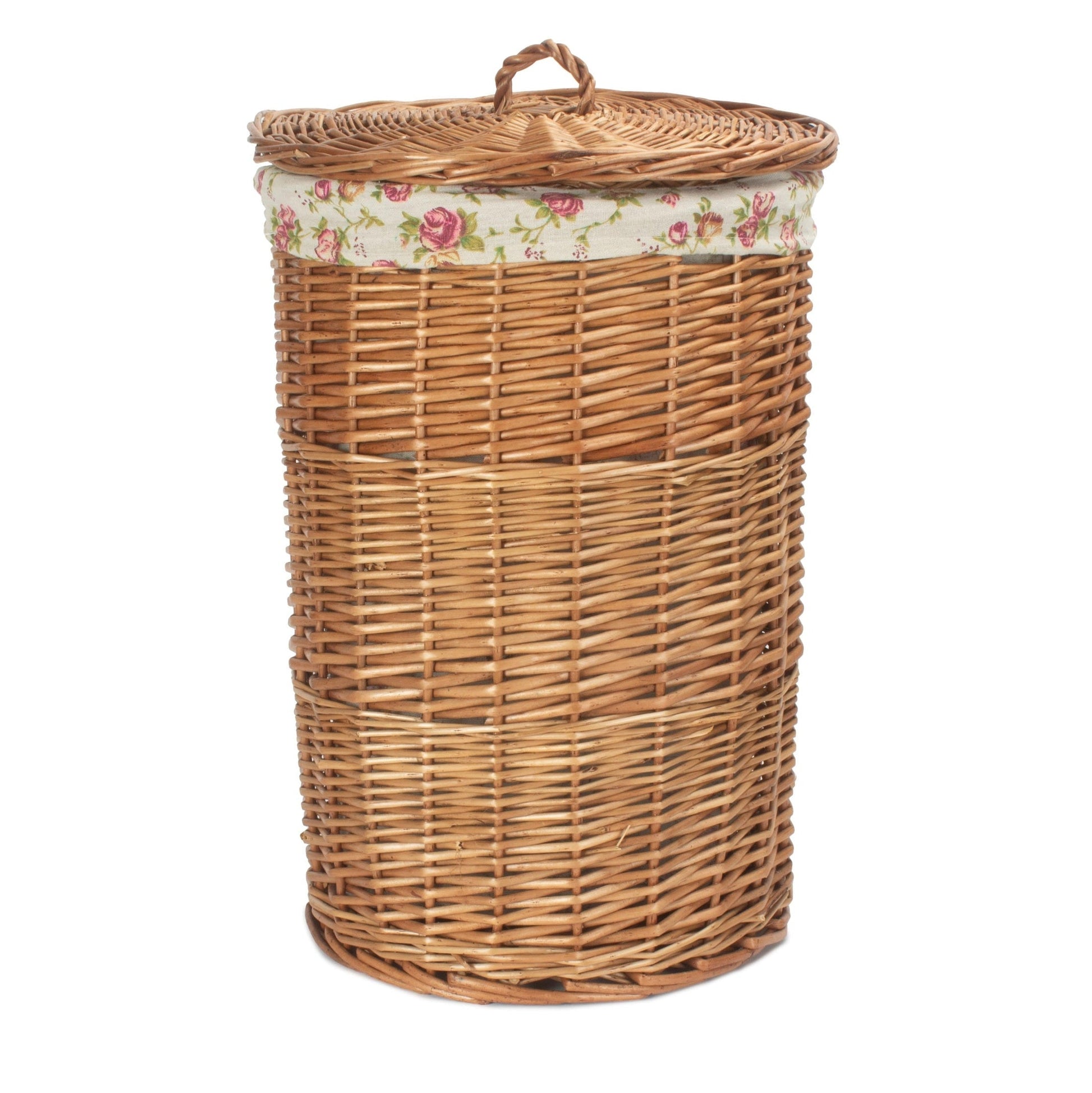 Light Steamed Willow Round Linen Basket with Garden Rose Lining - Small - REGN
