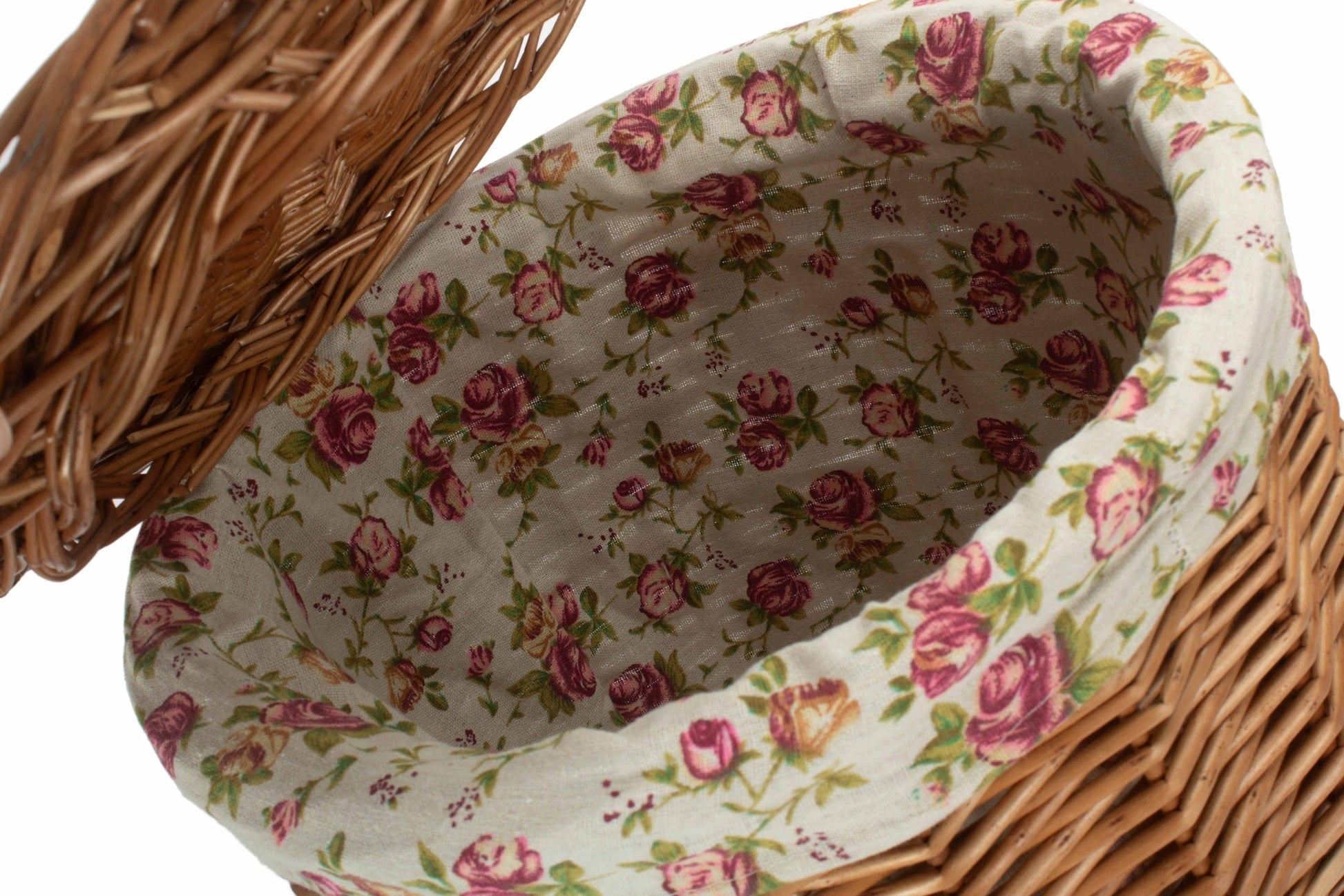 Light Steamed Willow Round Linen Basket with Garden Rose Lining - Small - REGN