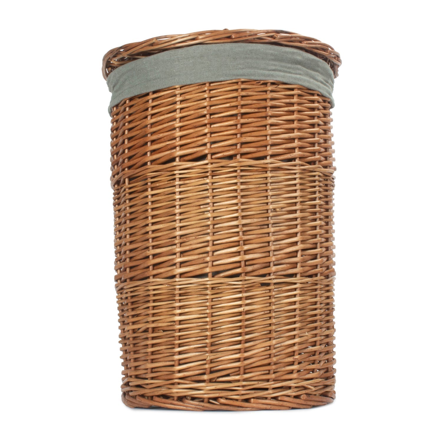 Light Steamed WIllow Round Linen Basket with Grey Sage Lining - Small - REGN
